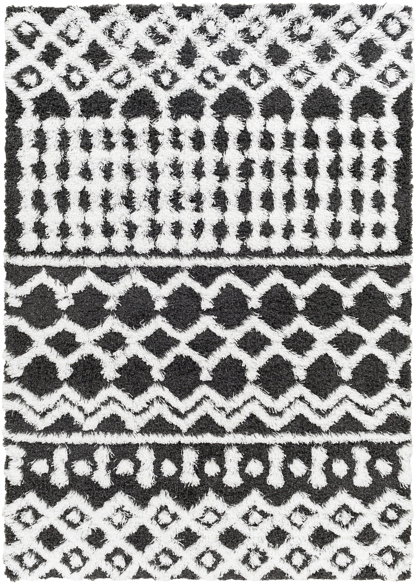 Livabliss USG2344-2773 Urban Shag 3 x 7 (ft) Polypropylene Black/White Rectangular Indoor Medallion Global Runner rug