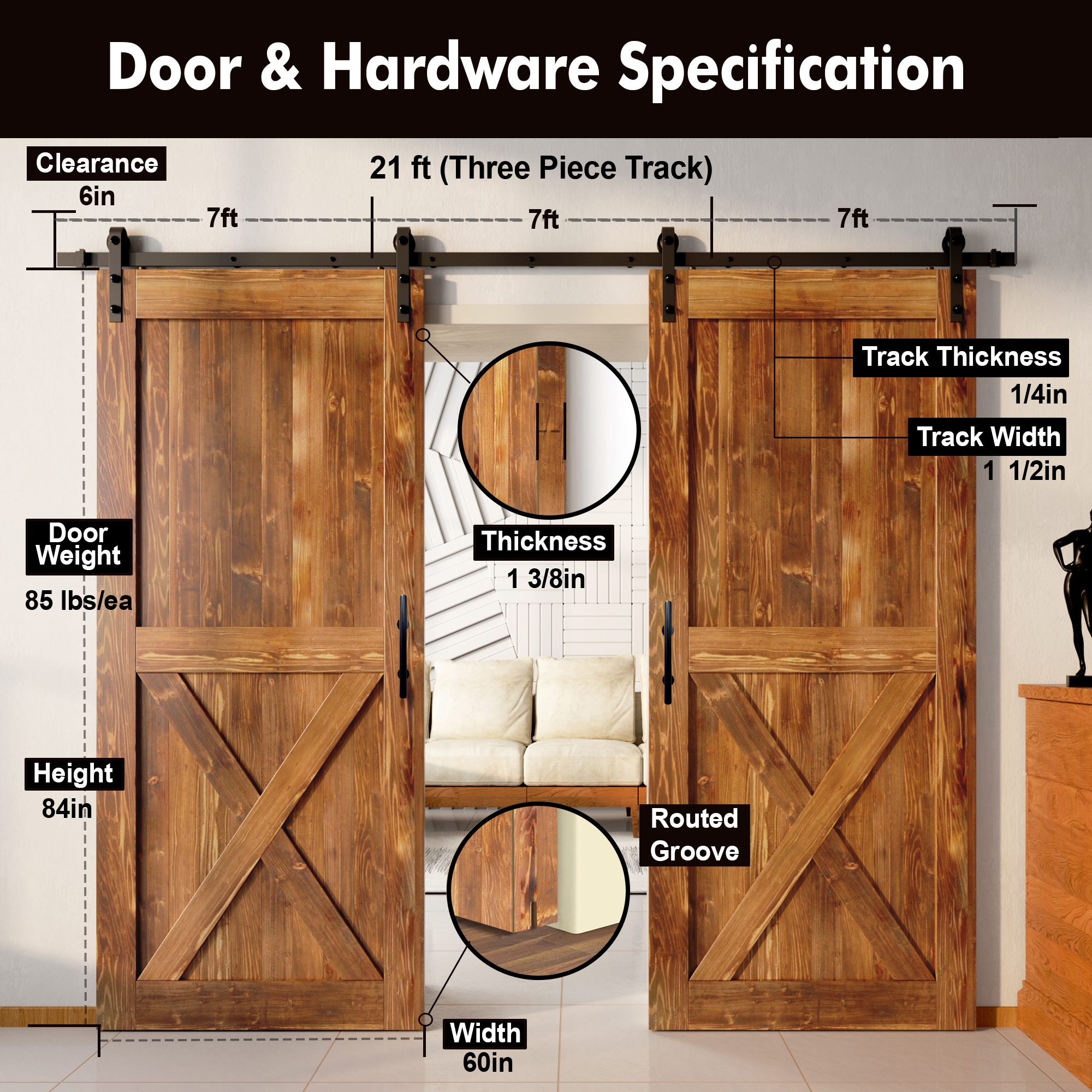 HOMACER YT2TGH240C-6084-X-EA Barn-Doors - View #7
