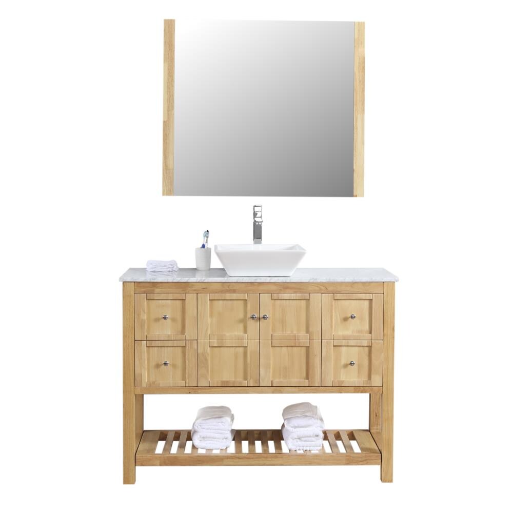 C.L.L Collections MH-48-I-NW Manhattan 48-in Natural Wood Single Sink Bathroom Vanity with White Ceramic Top (Mirror and Faucet Included)