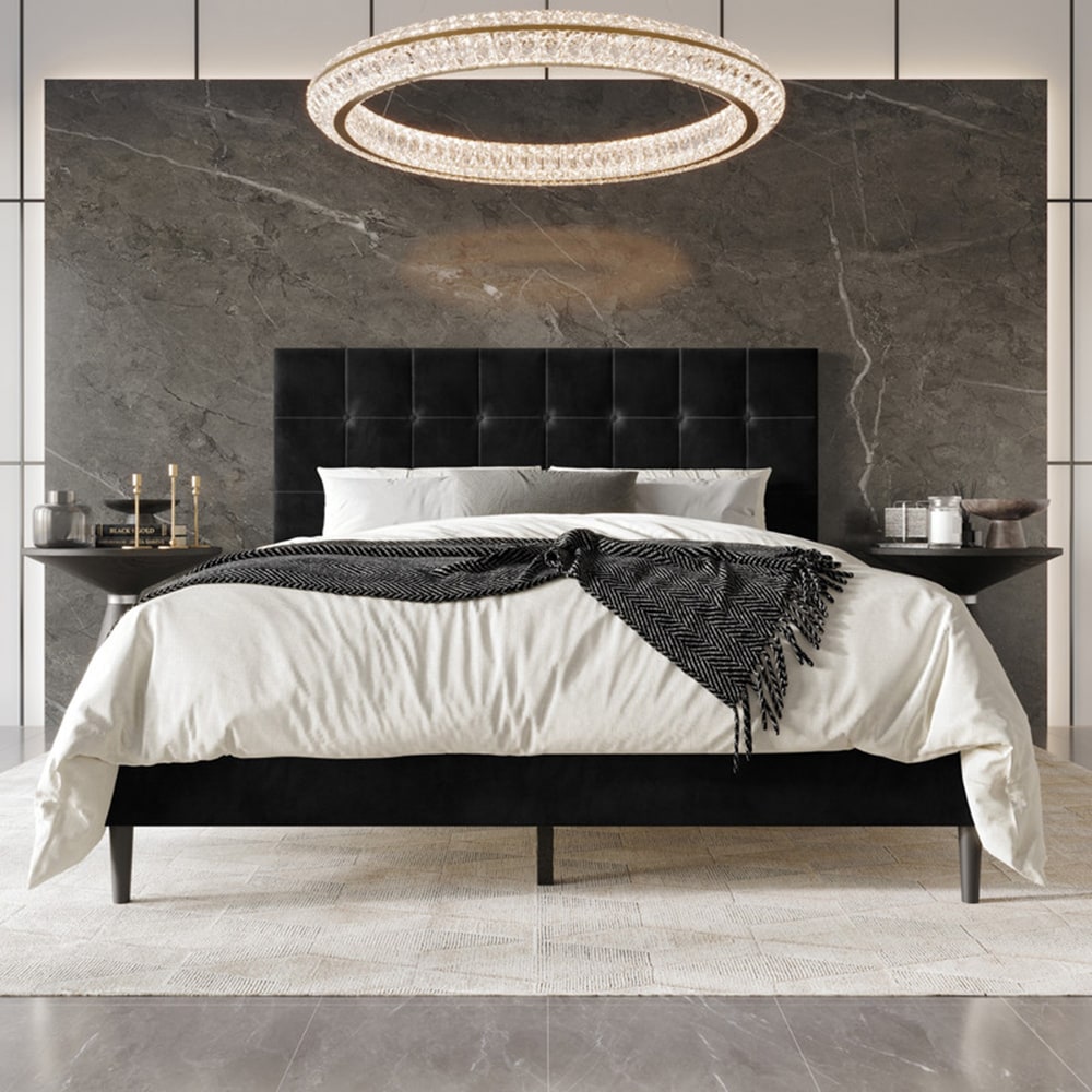 Home Design - Black King Velvet Upholstered Headboard