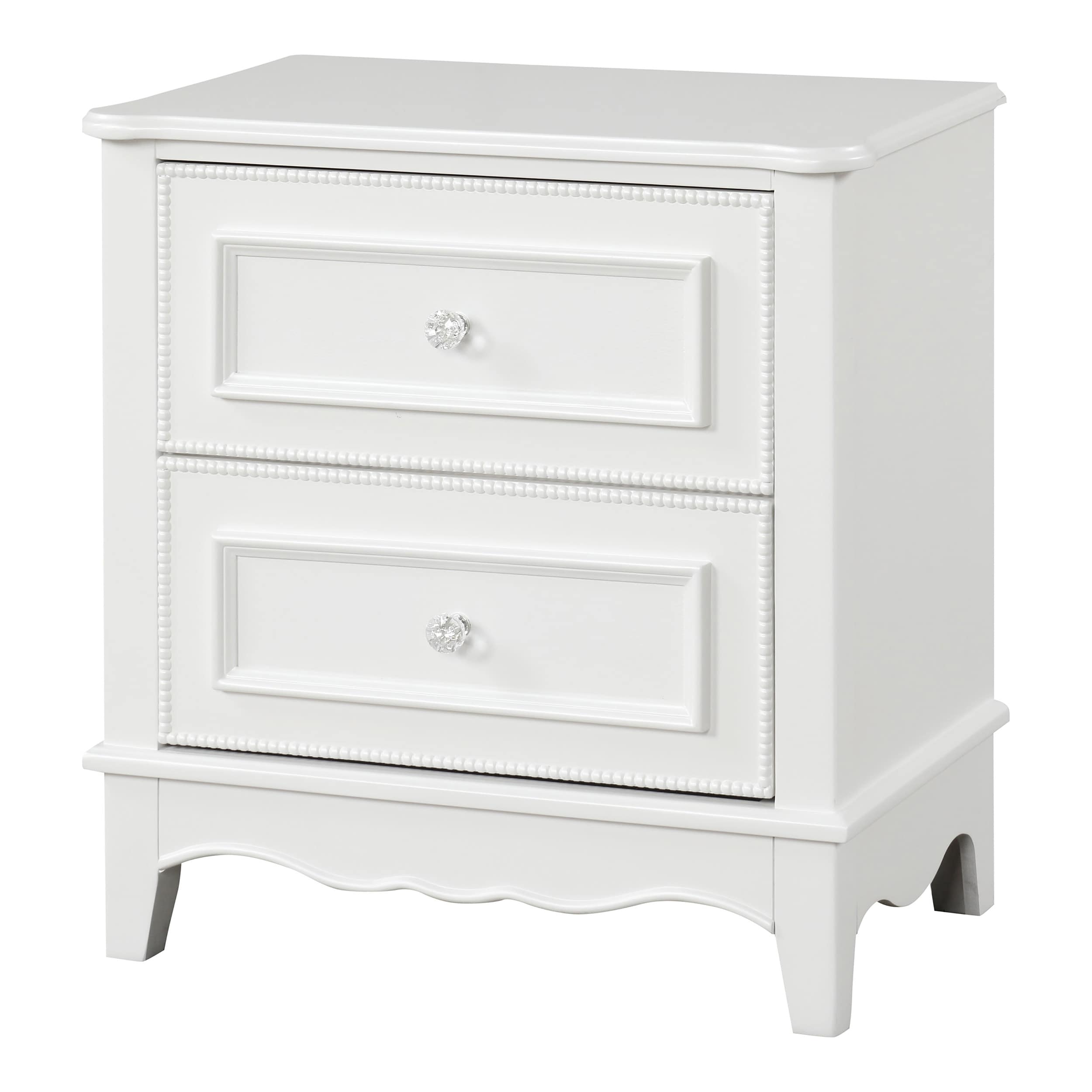 White Solid Wood 2-Drawer Nightstand with Acrylic Knobs