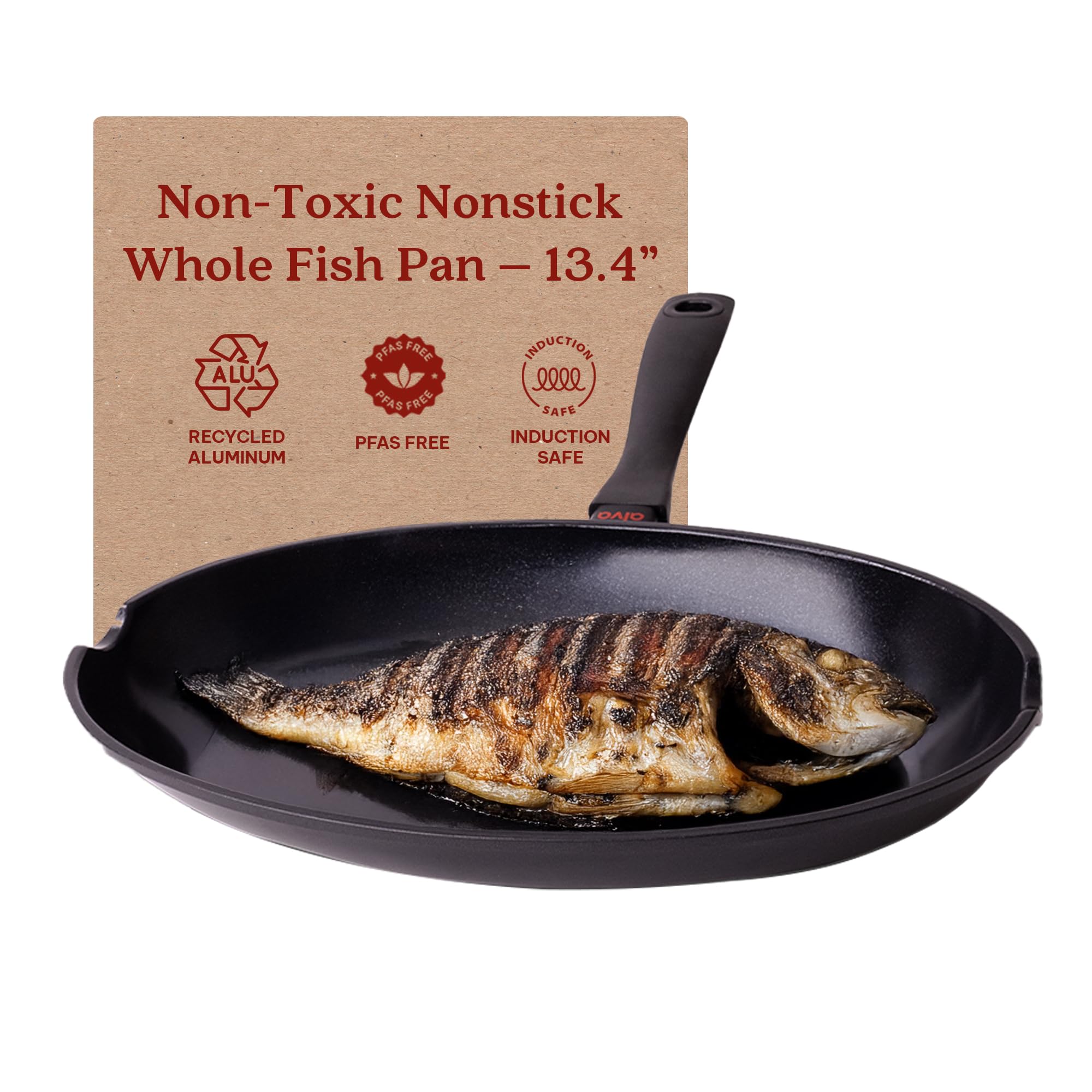 alva Energy 13-in Toxin-Free Nonstick Whole Fish Pan Non-Toxic Fish Dish Oval Frying Pan #100536