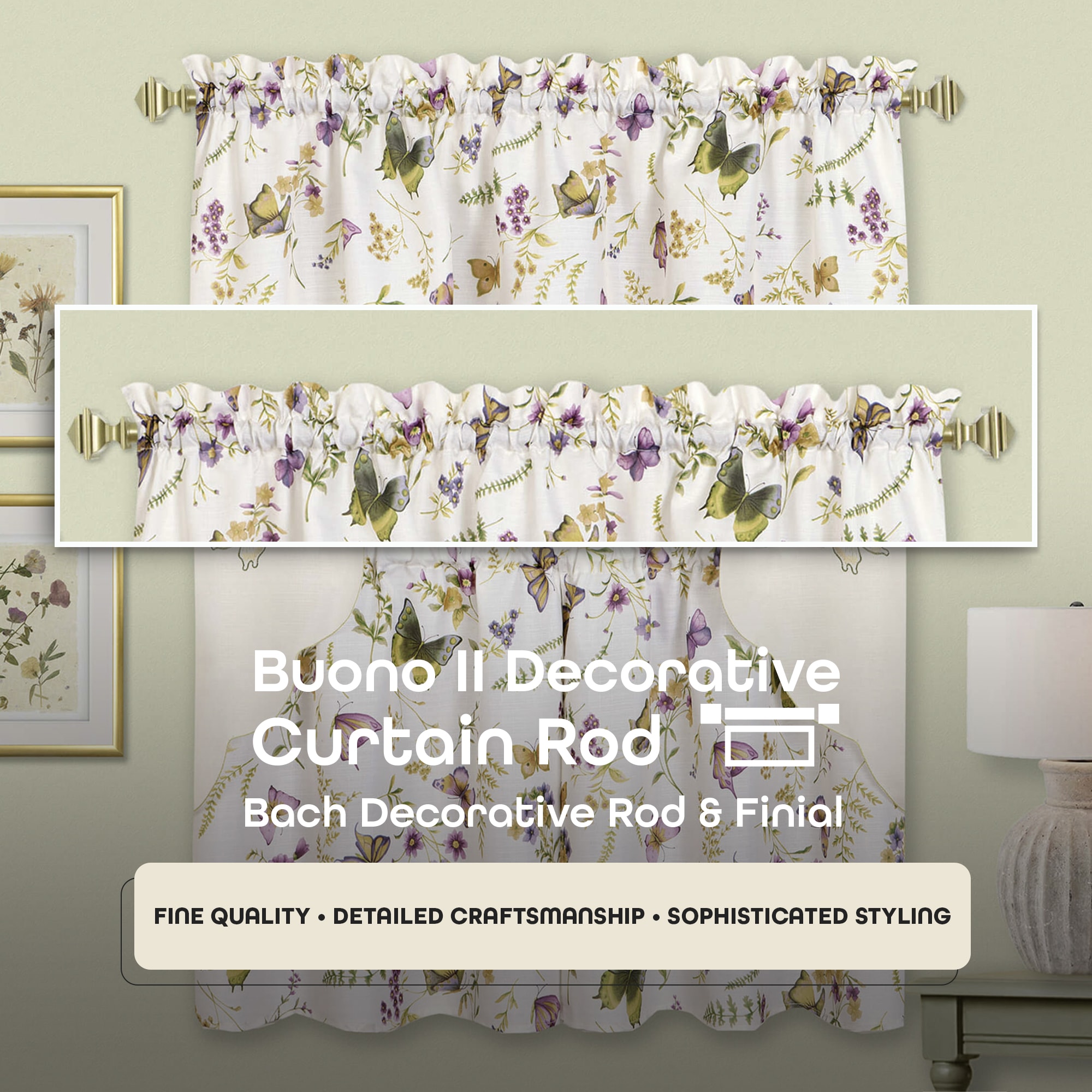 Achim 55" Antique Gold Metal Curtain Rod with PVC Finials