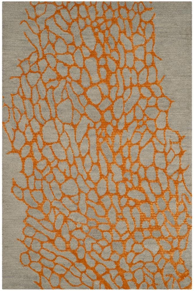 Safavieh BLM695C-4 Blossom Alicia 4 x 6 (ft) Hooked Synthetic Gray/Orange Rectangular Indoor Floral/Botanical Area rug