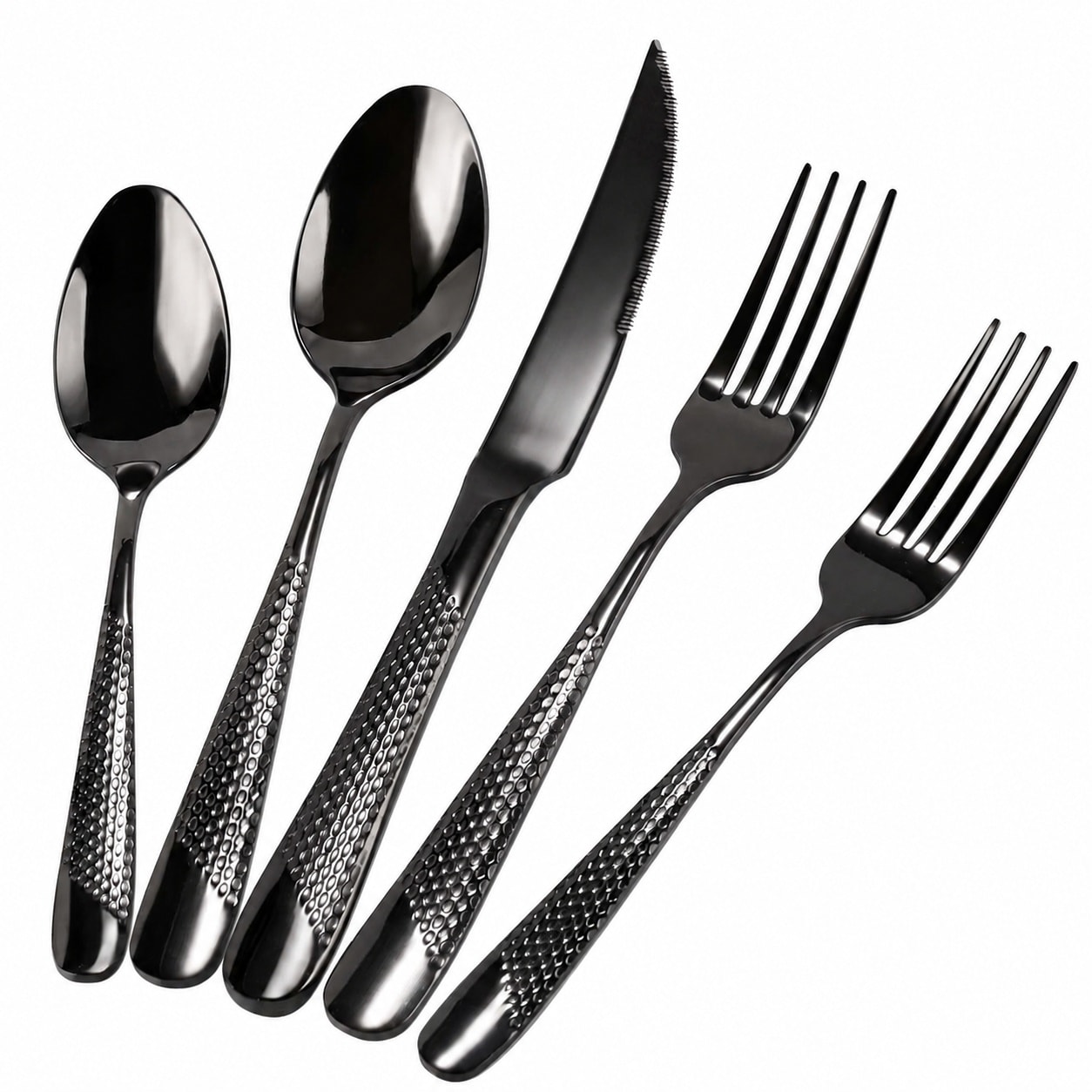 Aoibox  30 Piece Black Hammered Mirror Polished Stainless Steel Flatware Place Setting Service for 6
