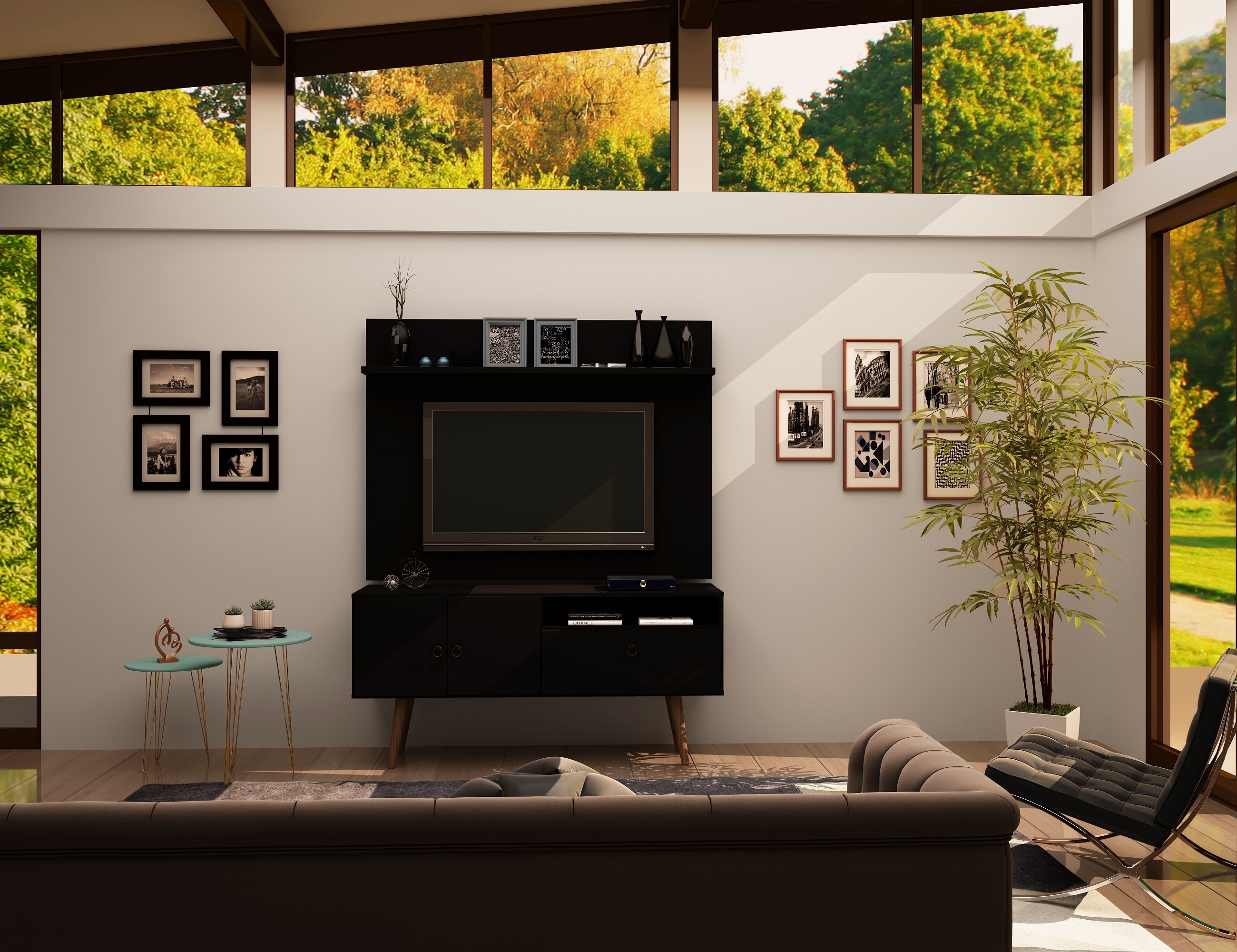Manhattan Comfort 6PMC70 Tribeca Modern/Contemporary Black TV panel Integrated TV Mount ( Accommodates TVs up to 50-in )