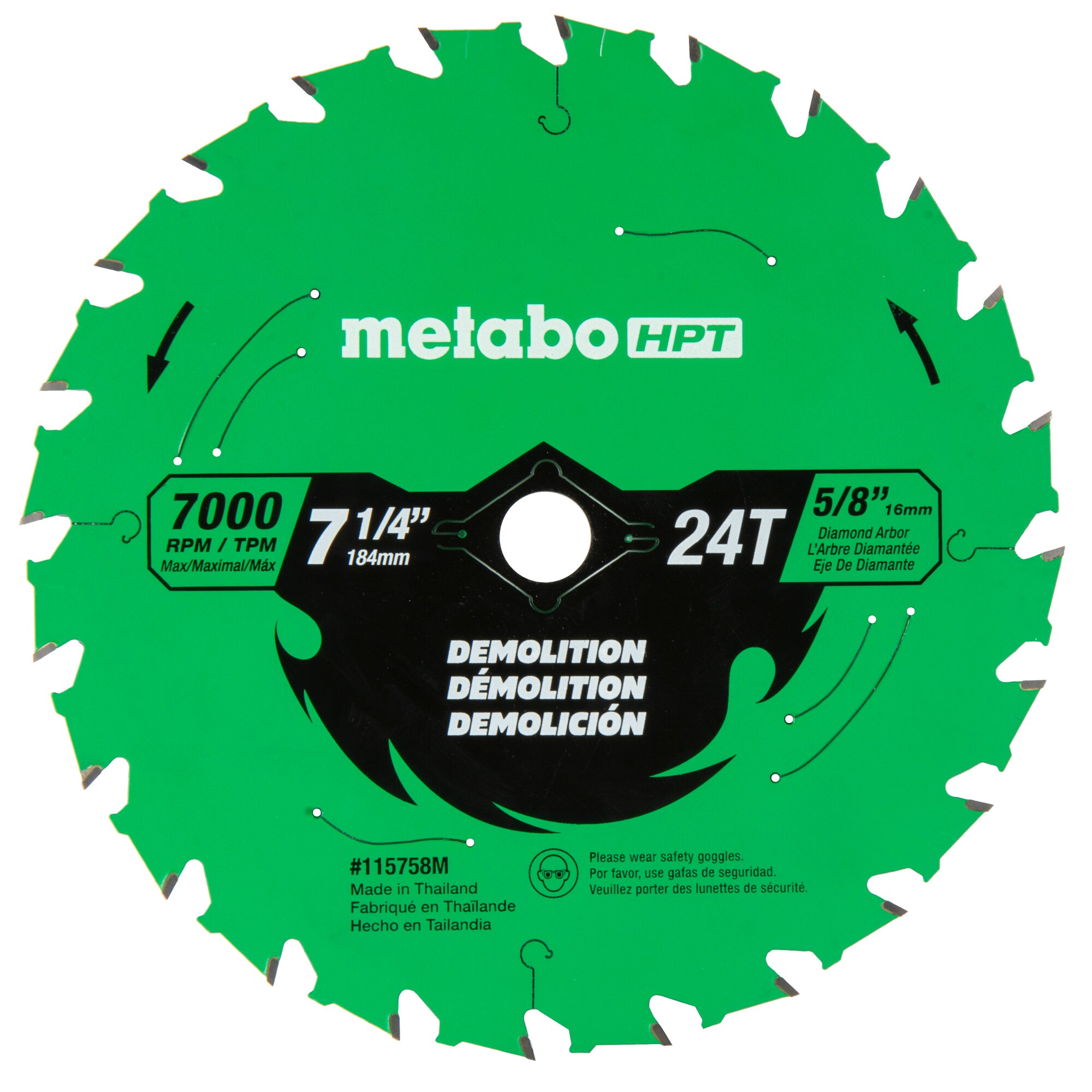 Metabo HPT 115758M 7-1/4-in 24 -Tooth Rough Finish Tungsten carbide-tipped steel Circular saw blade Individual