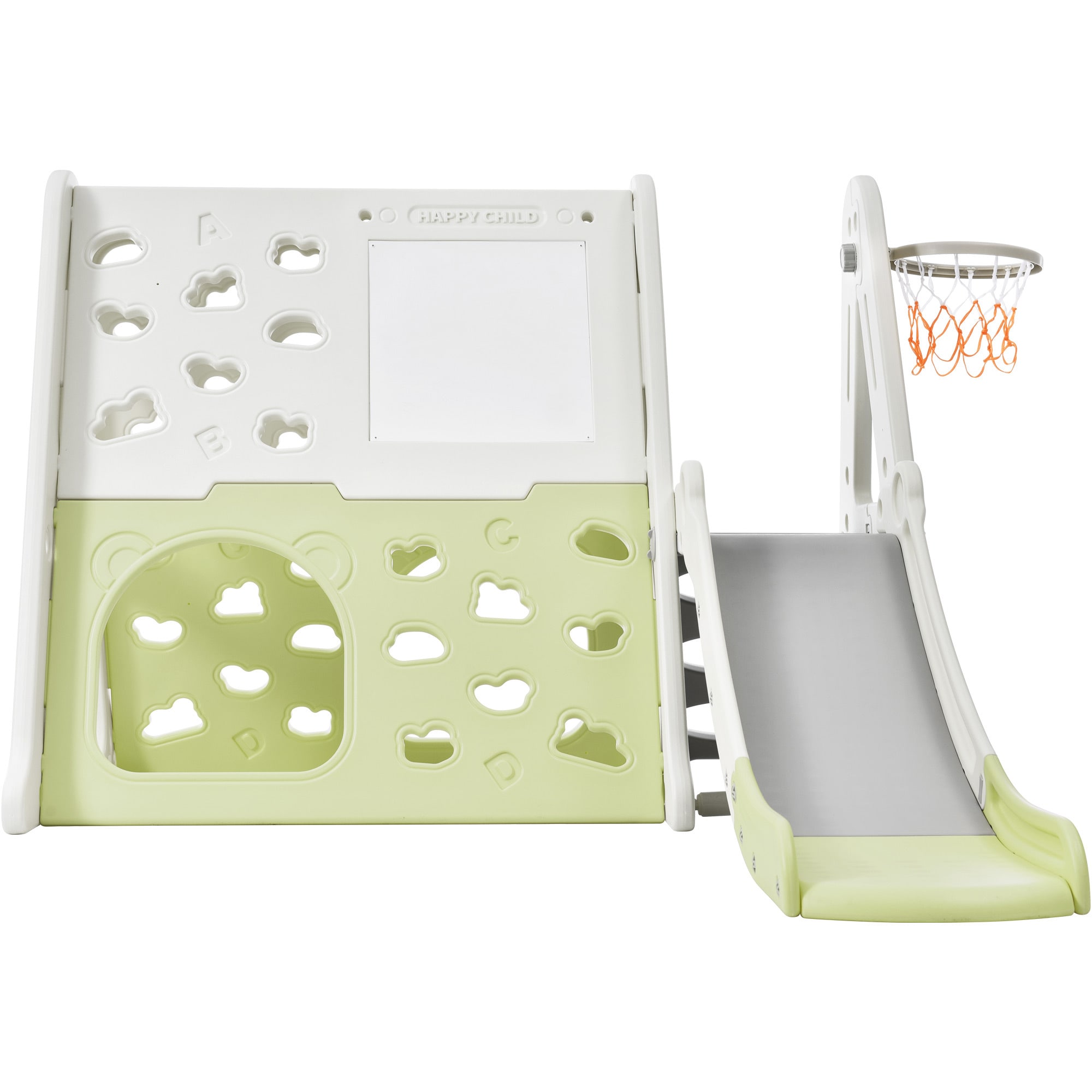 Miki Shinly MRS-9AAF-14QI 7-in-1 Toddler Climber and Slide Set with Tunnel, Climber, Whiteboard, Toy Building Block Baseplates, Basketball Hoop