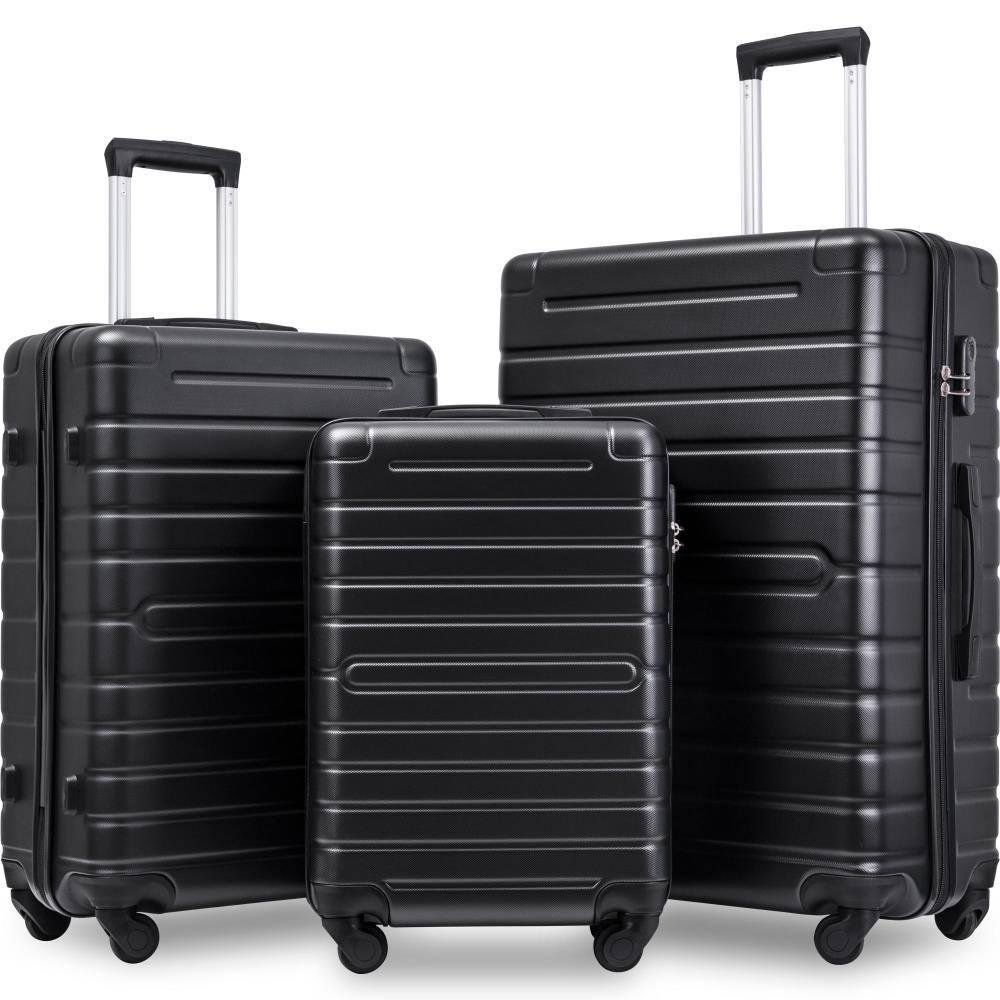 CASAINC Black Hardshell Luggage Sets 3 Pcs Spinner Suitcase with Lock ...