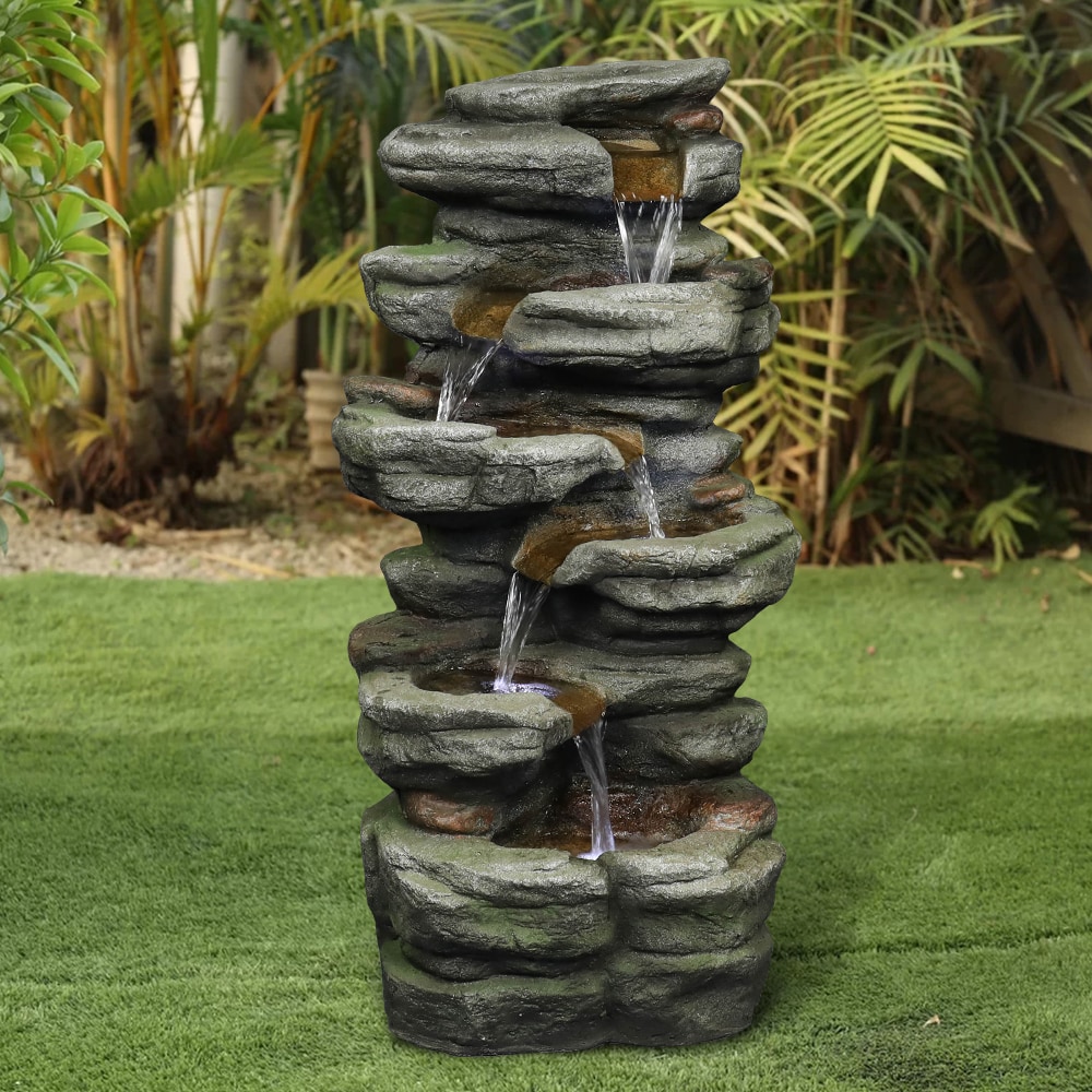 Watnature 30.7-in H Resin Water Rock Waterfall Outdoor Fountain Pump ...