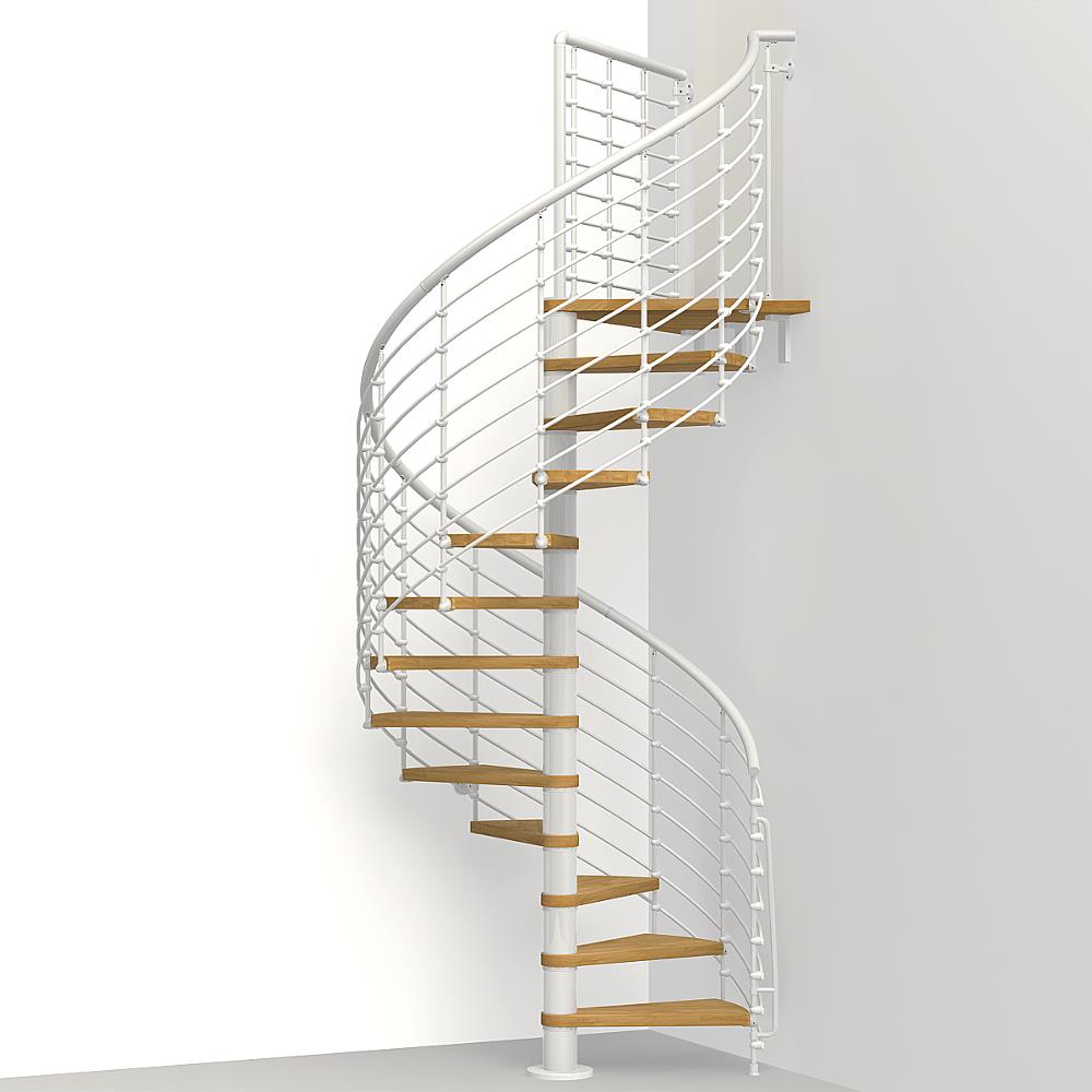 Arke K26126 Oak Xtra 63-in x 10-ft Platform Rails White Spiral Staircase Kit, Fits Height: (13 Treads)