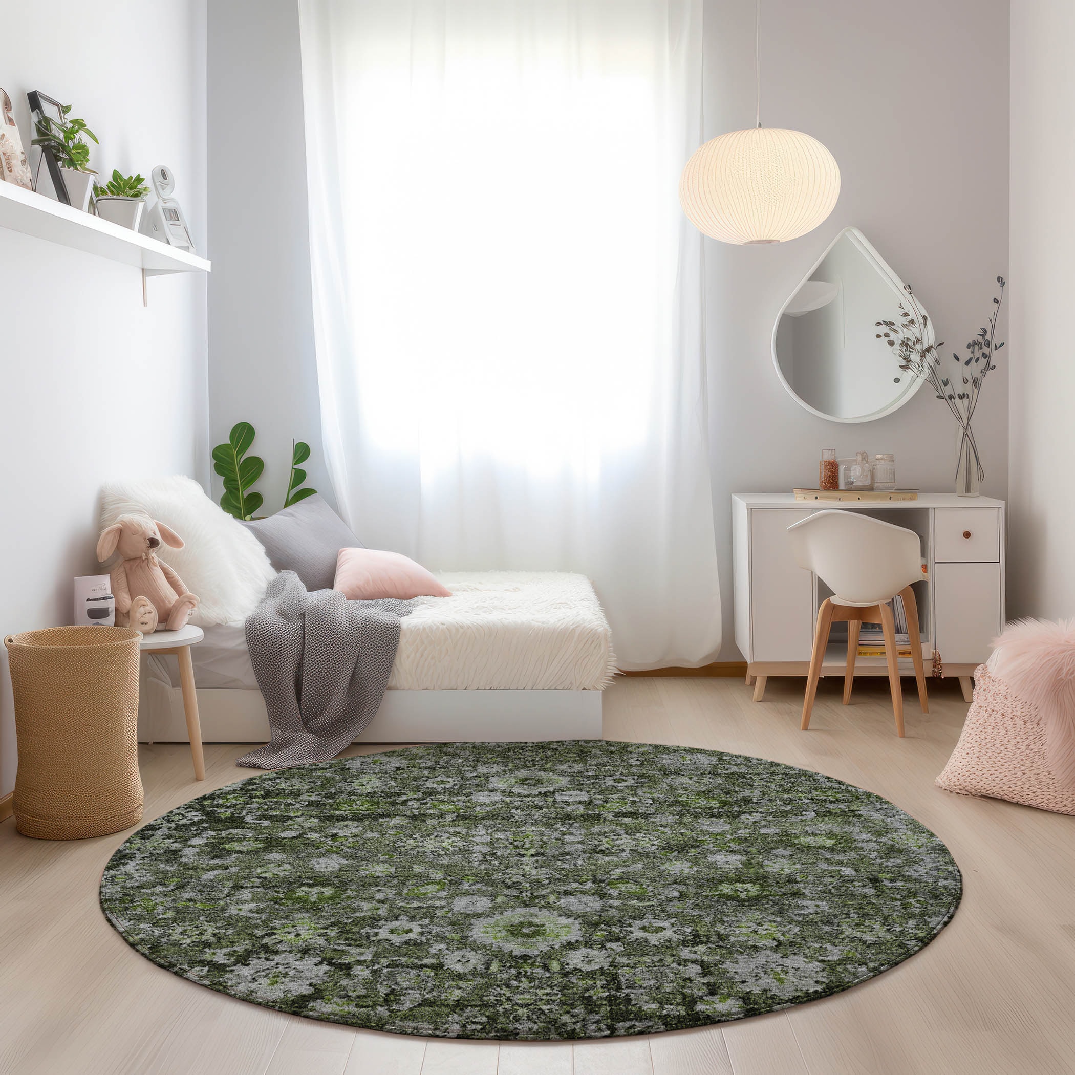 Addison Rugs ACN651GE8RO Chantille ACN651GE 8 x 8 (ft) Polyester Green Round Indoor/Outdoor Geometric Machine washable Area rug