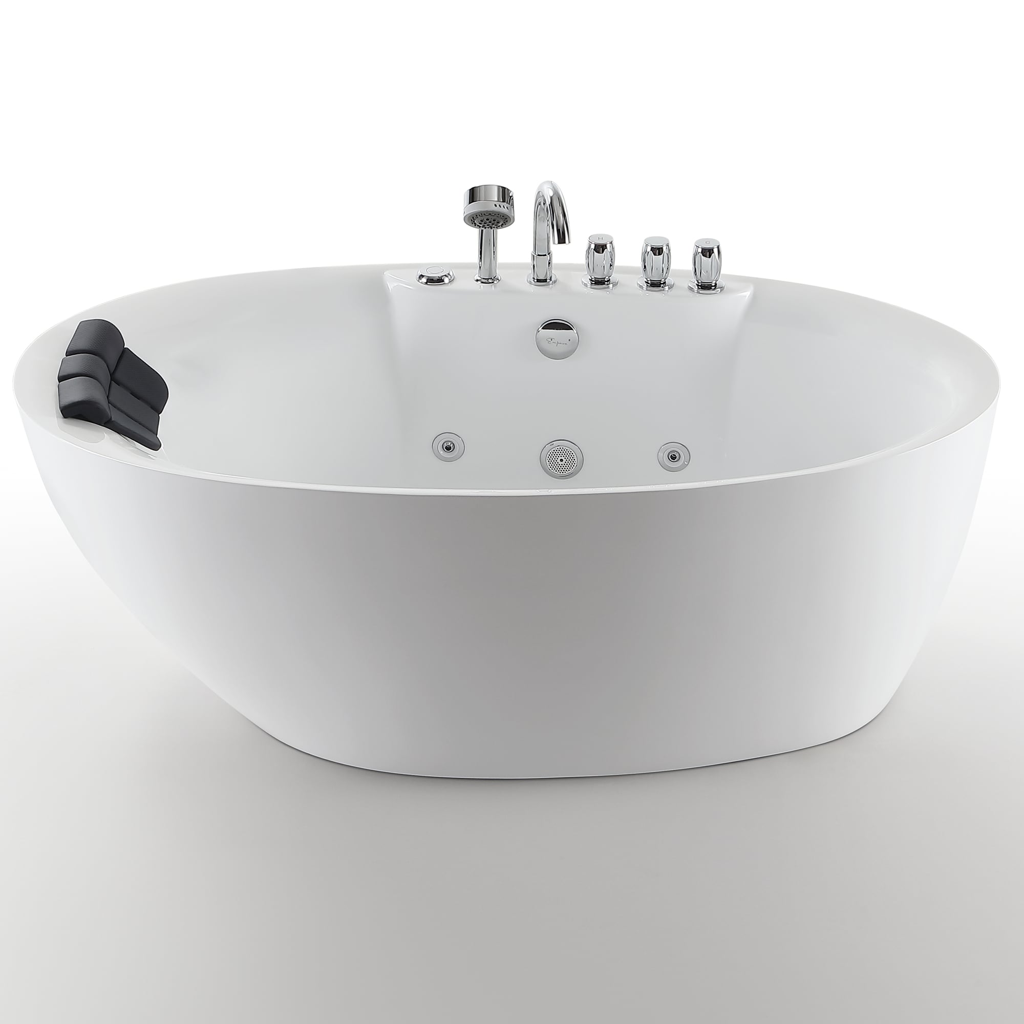 Empava Modern 34.2-in x 67-in White Acrylic Oval Freestanding Whirlpool Tub  with Faucet, Hand Shower and Drain (Center Drain) at