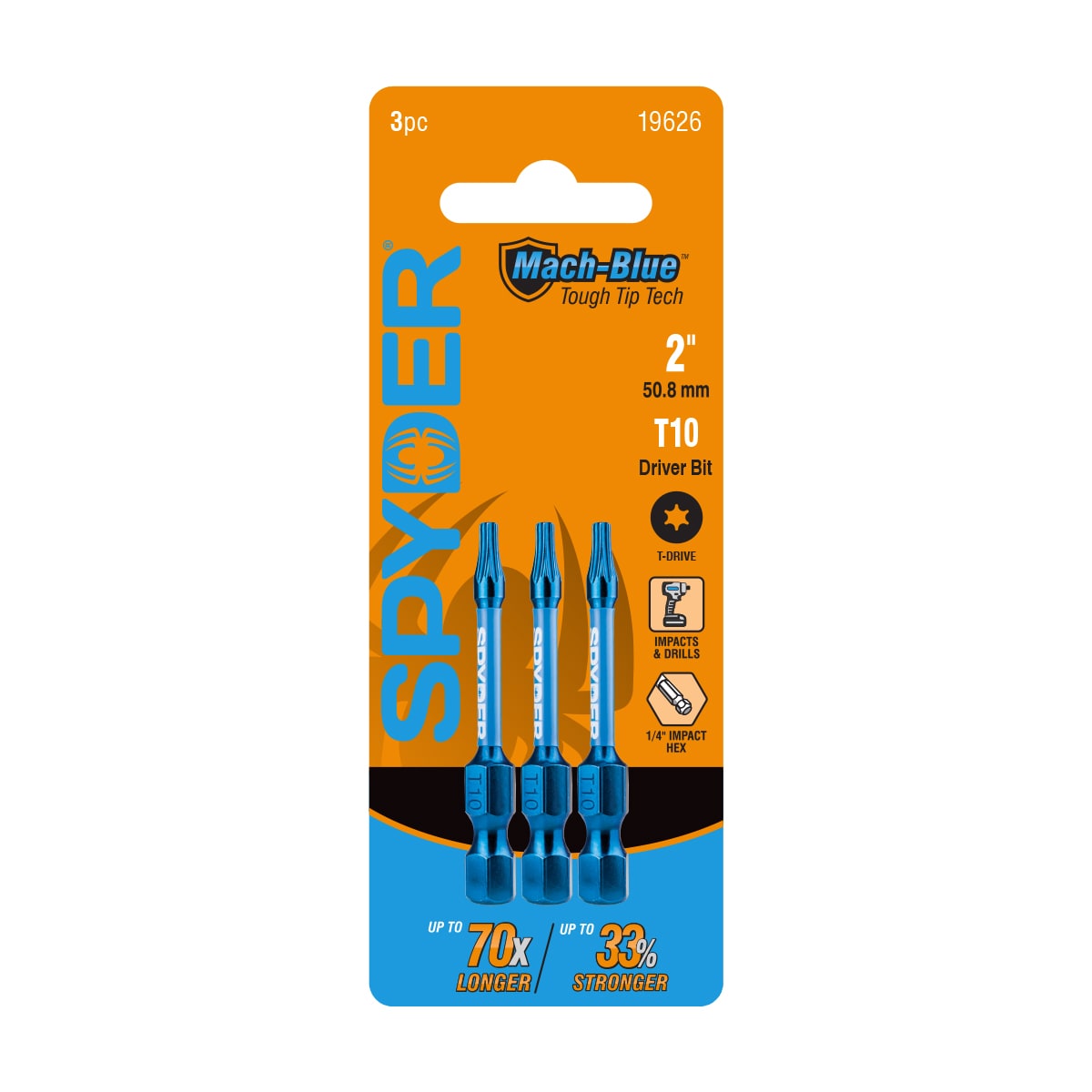 Spyder 19626 Mach-Blue 1/4-in x 2-in Torx Impact Driver Bit 3 -Piece