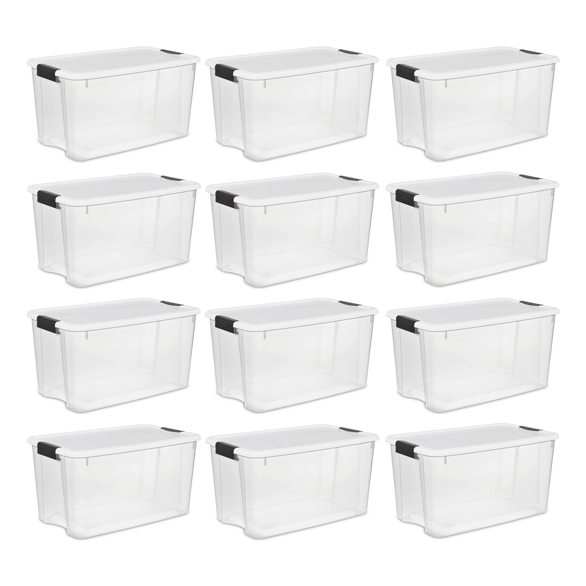 Sterilite 100371 12-Pack Large 17.5-Gallons (70-Quart) Clear Tote with Latching Lid