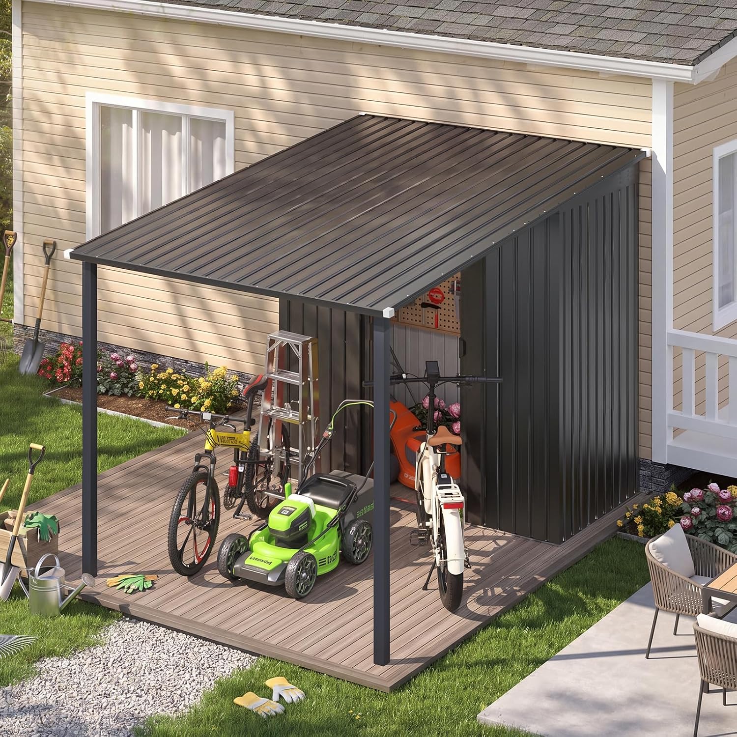 AECOJOY 5 x 8 All-Weather Metal Grill Gazebo And 215 ft Lean to Storage ...