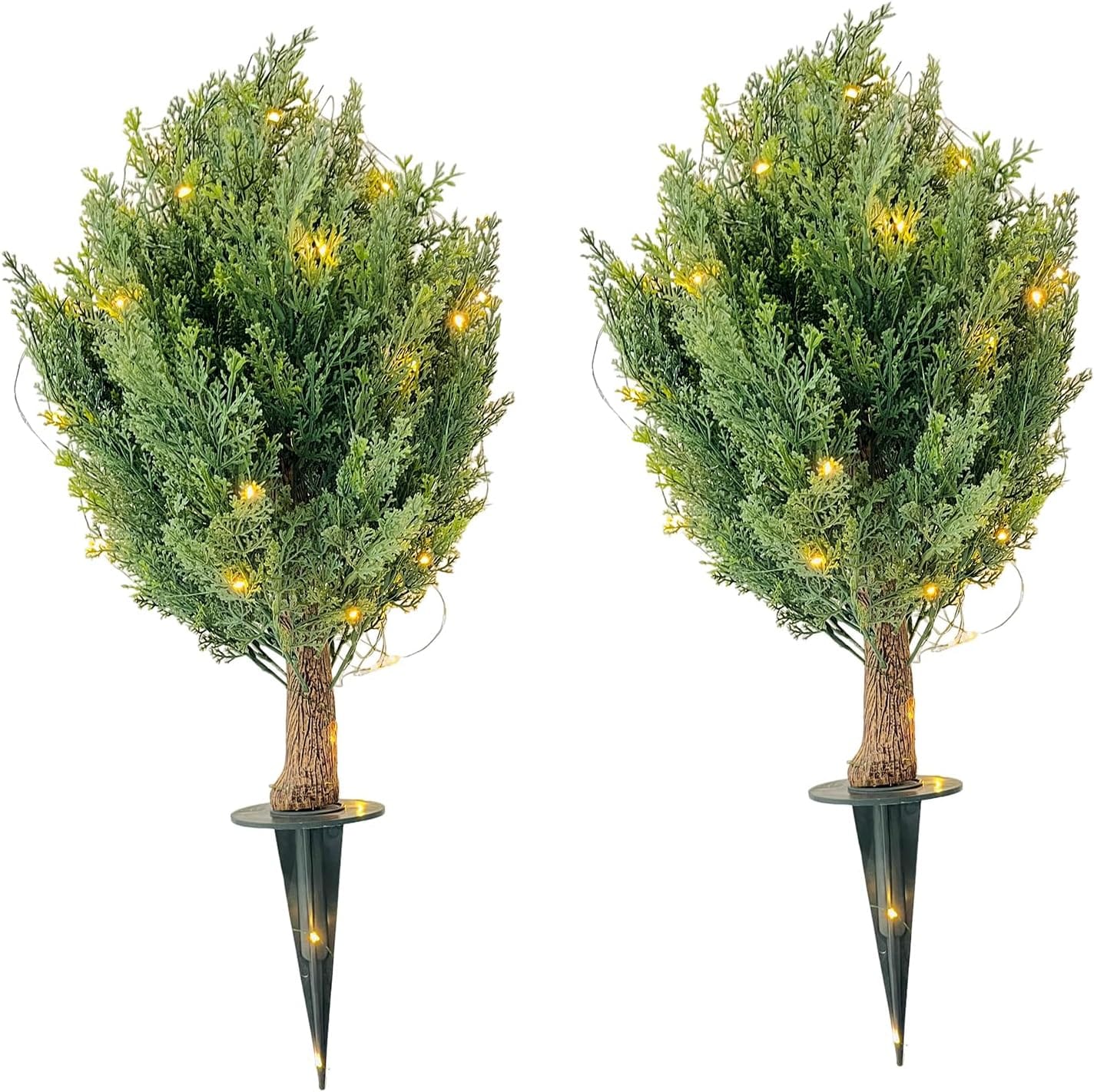 Assile - 2 Pack 30 in Artificial Cypress Shrub Ball Trees with Ground Spikes Fake Evergreen Plant...