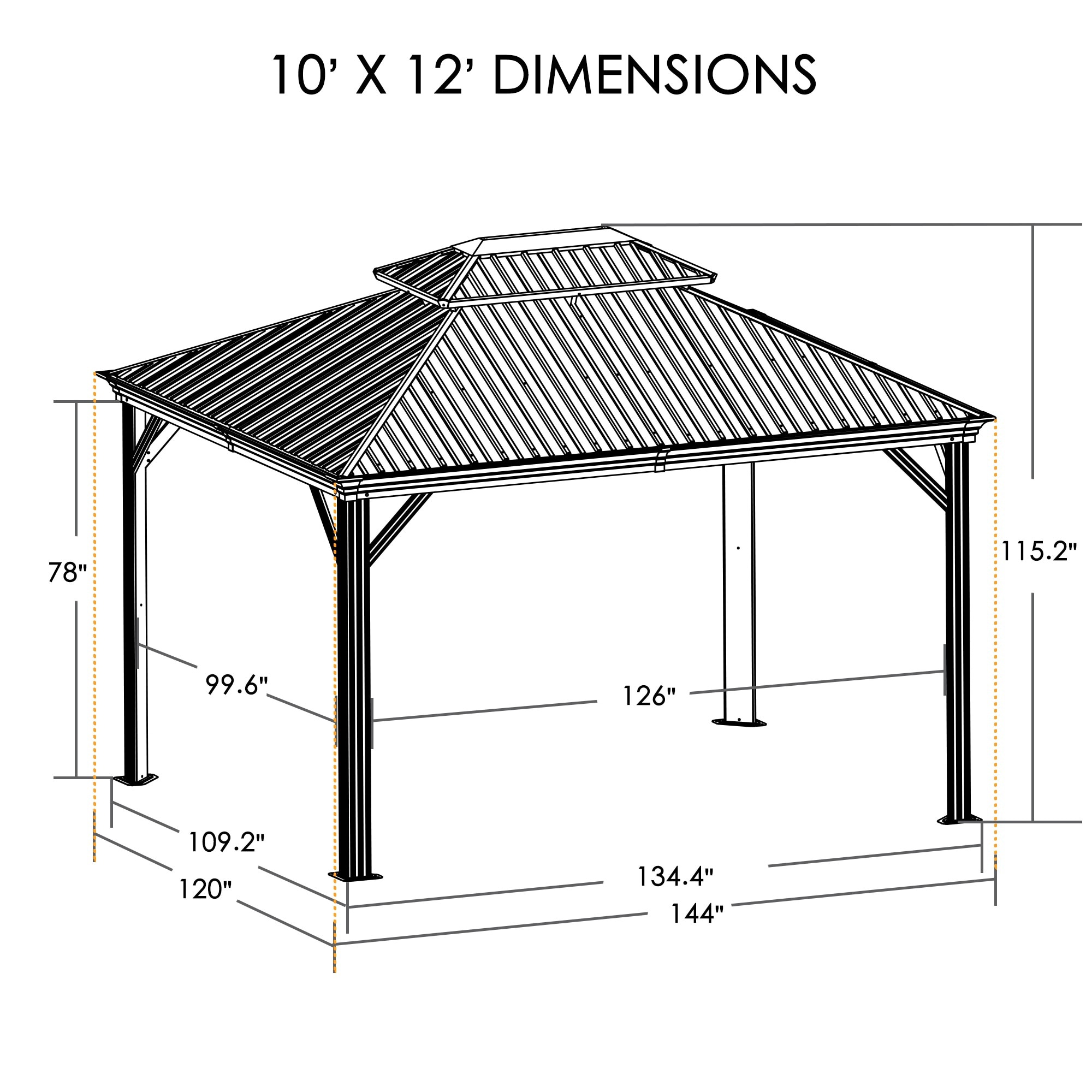 Kozyard 10-ft x 12 Gazebo Square Brwon Metal Steel Roof Gazebo with ...