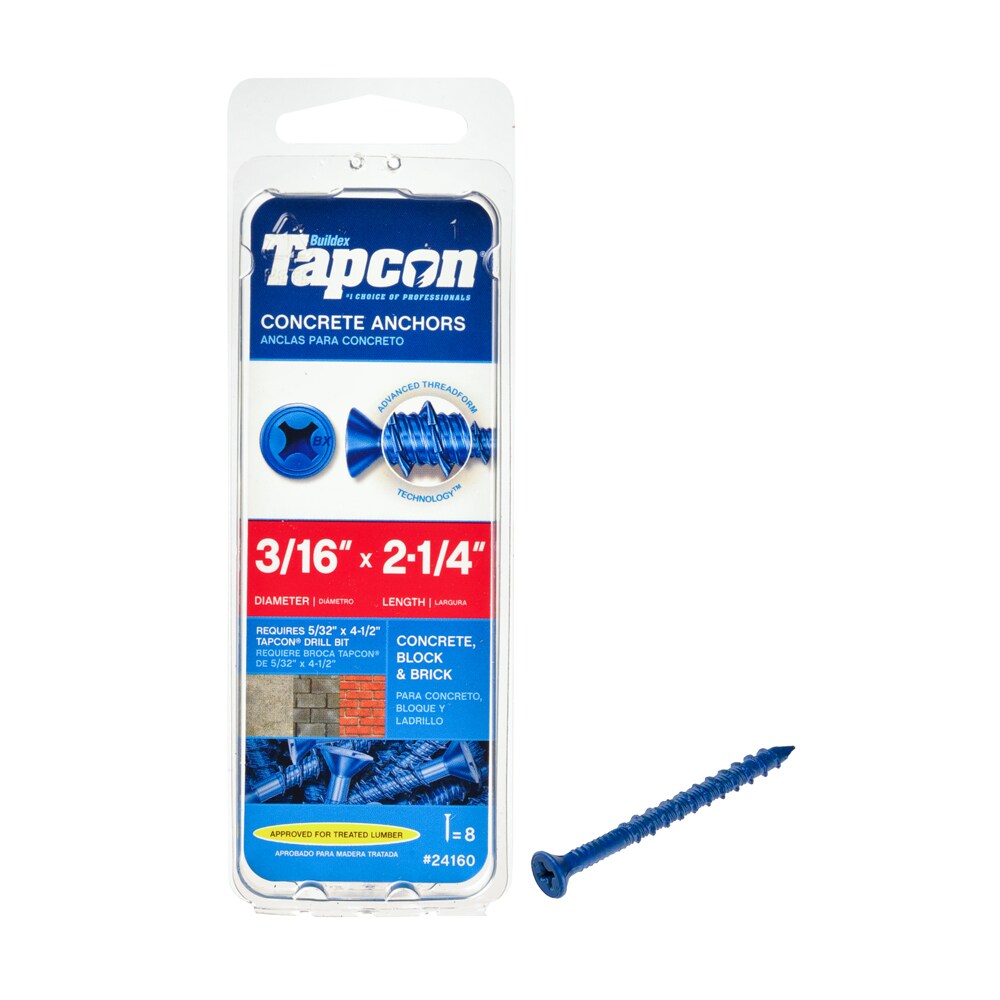 Tapcon 24160 3/16-in x 2-1/4-in Concrete Screws Anchors 8 -Pack