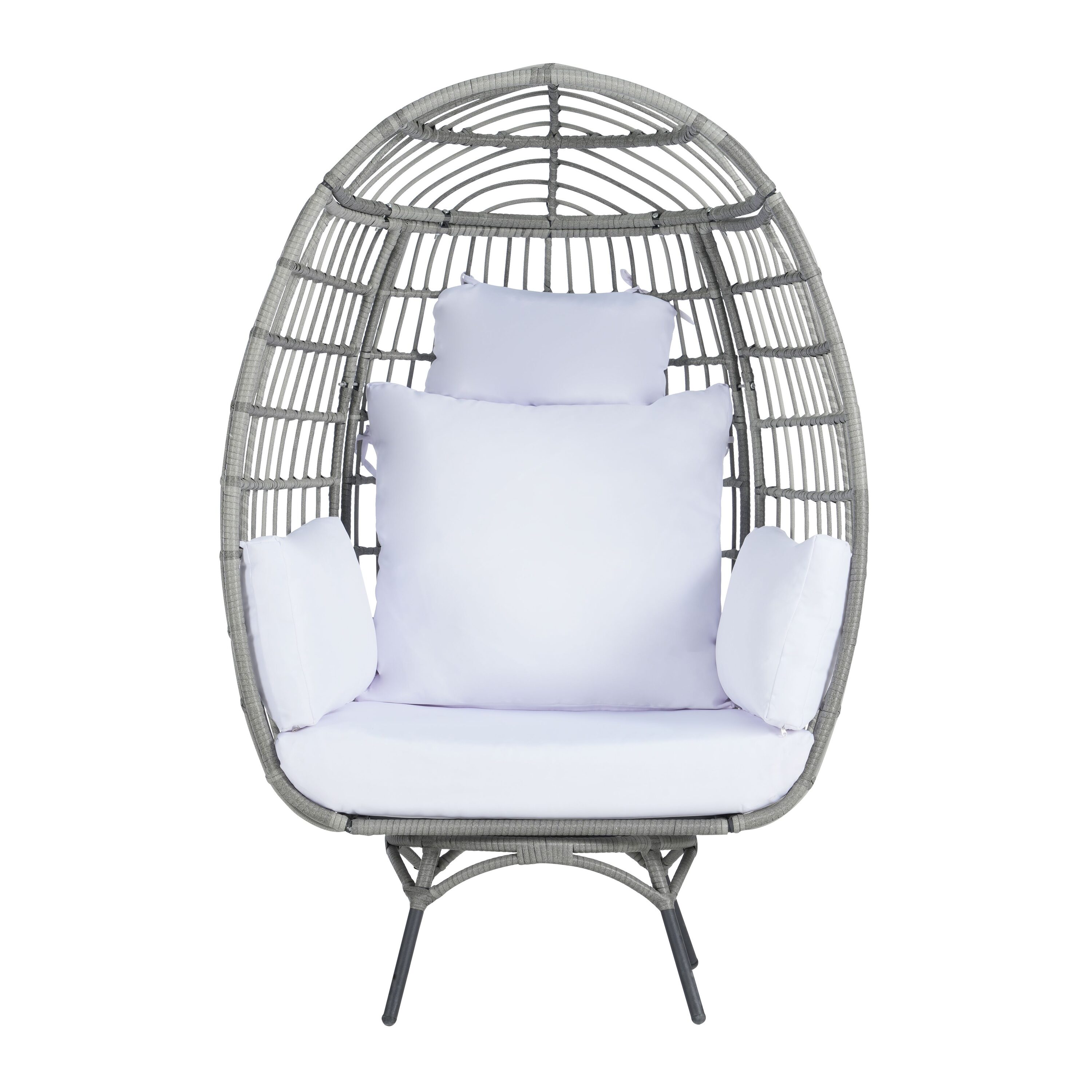SANSTAR L-RJDC62WT Patio Chairs Wicker Gray Rattan Frame Spring motion Egg Chair with White 220gsm Polyester Cushioned Seat