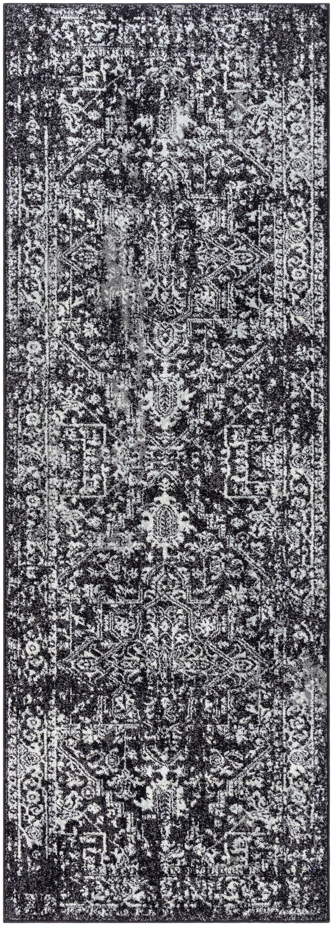 Livabliss HAP1087-2773 Harput 2 x 8 (ft) Polypropylene Black Rectangular Indoor Medallion Oriental Runner rug