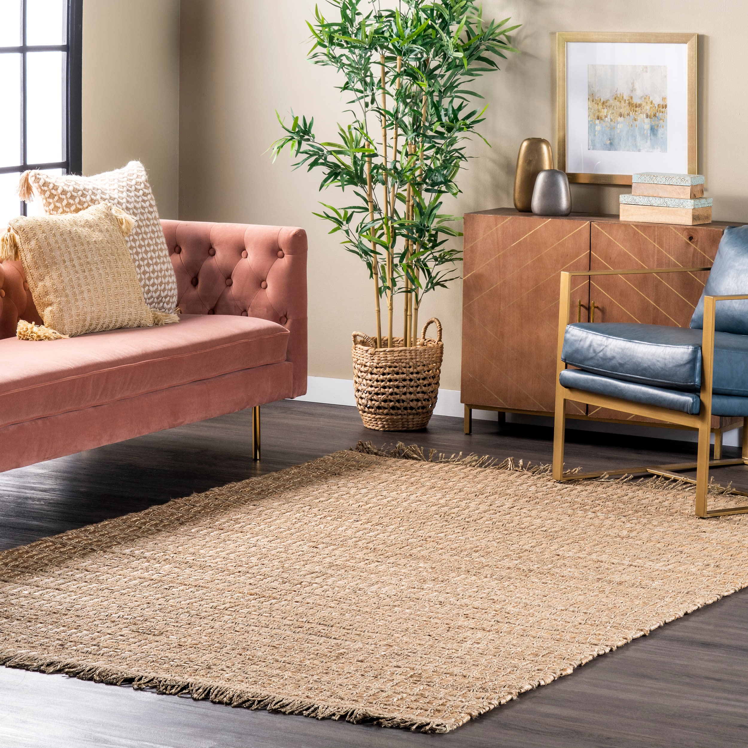 Natural Beige Seagrass and Straw Flat Woven 3' x 5' Area Rug