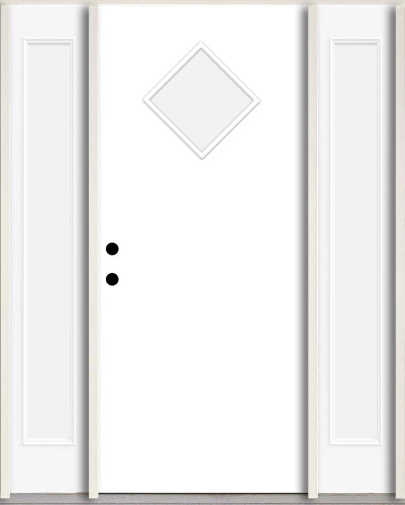 RELIABILT LO1067100 Spotlights 56-in x 80-in x 4-5/8-in Fiberglass 1/4 lite Right-hand inswing Modern White Paint Painted Prehung Front Door with Sidelights Insulating core