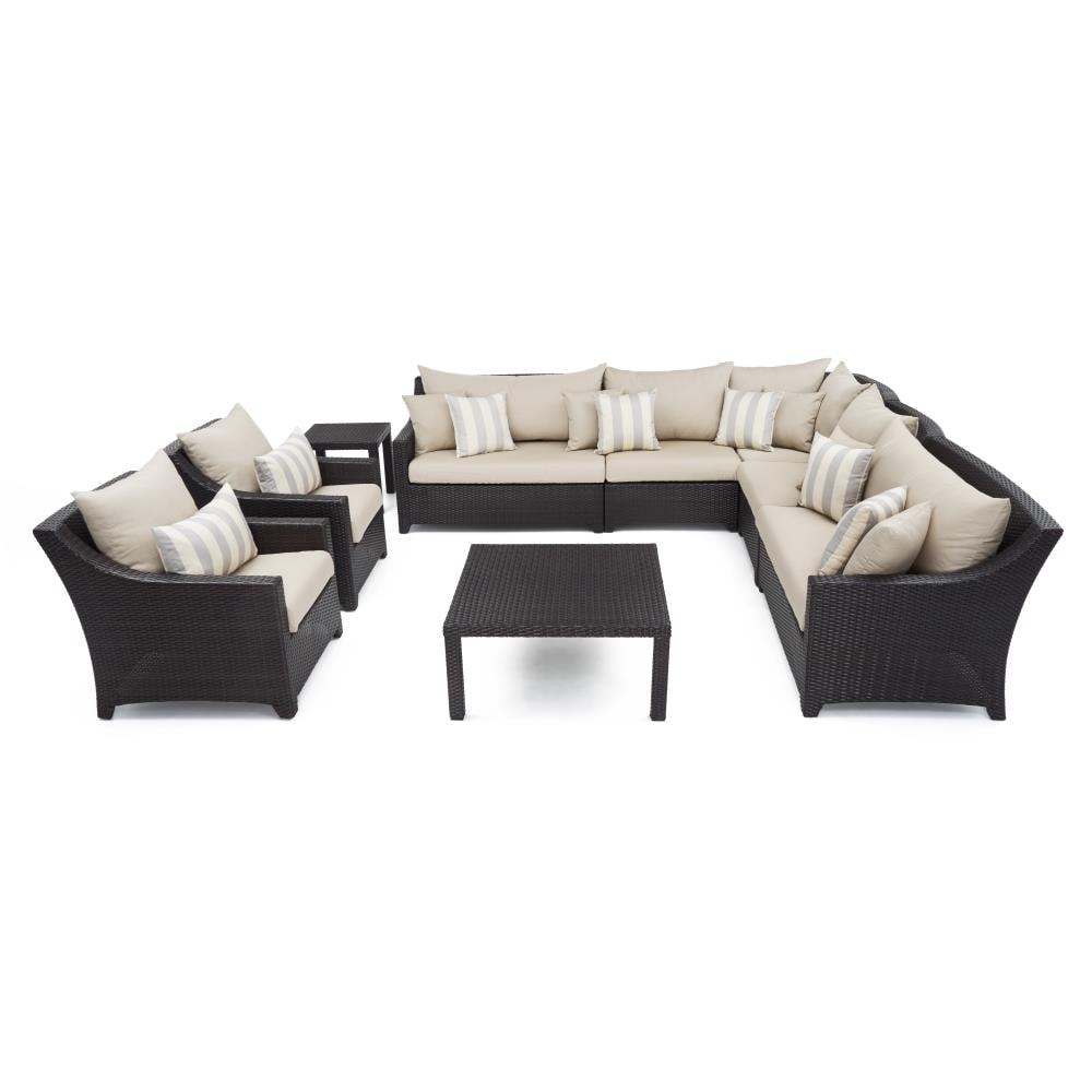 RST Brands OP-PESS9-SLT-K Deco 9-Piece Wicker Patio Conversation Set with Gray Sunsharp Cushions