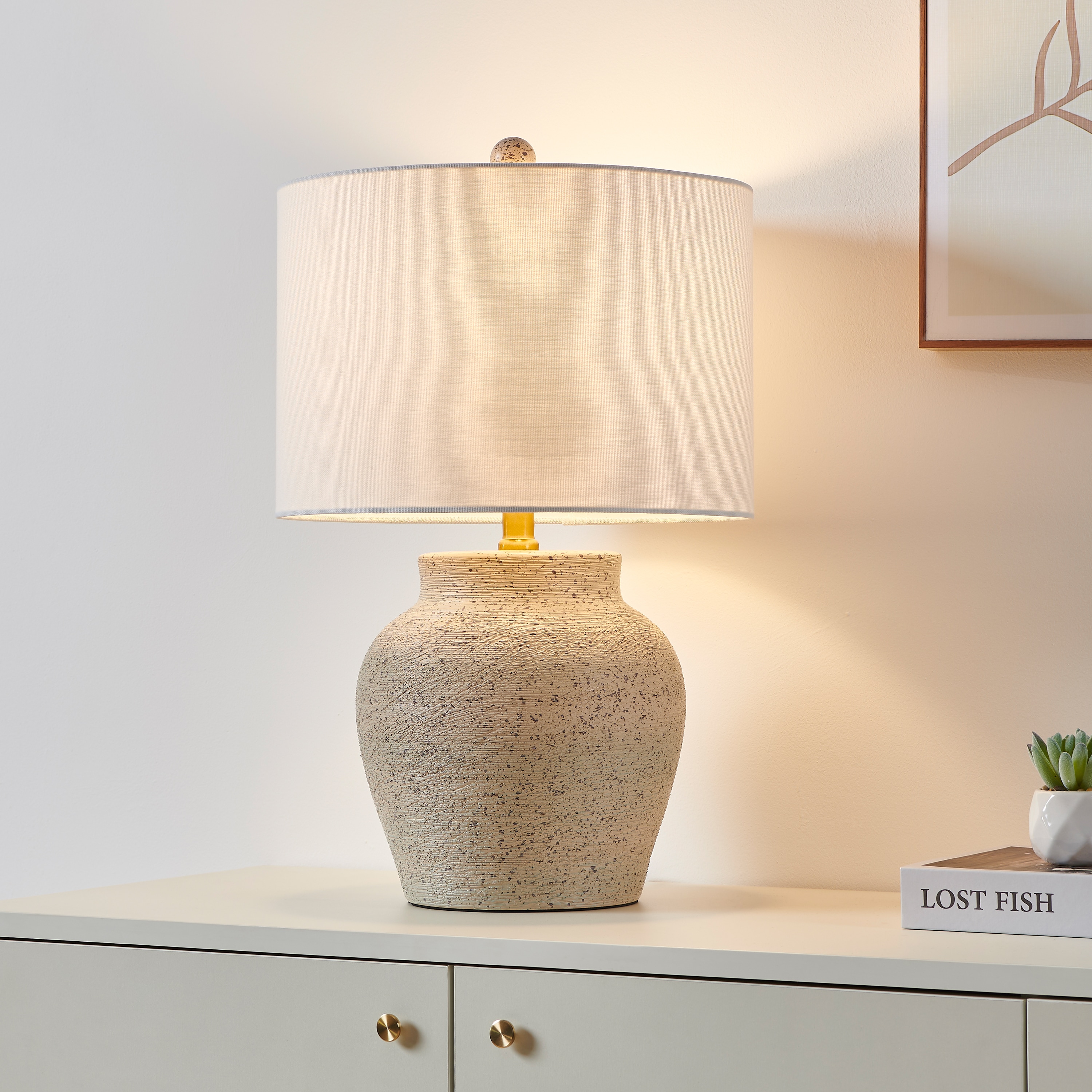 KAWOTI 21330 21-in Distressed White Rotary socket Table Lamp with Linen Shade