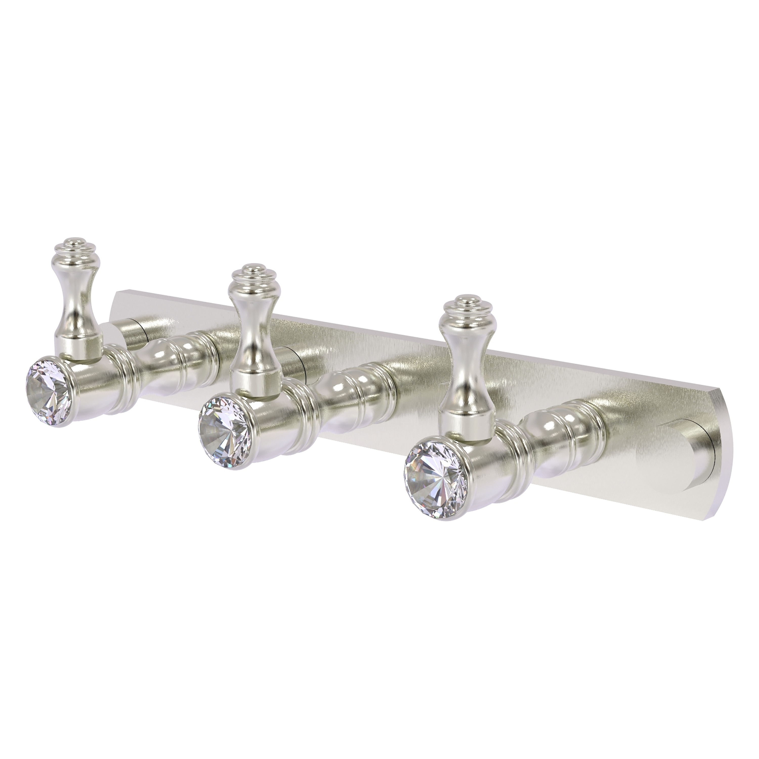 Allied Brass CC-20-3-SN Carolina Crystal Satin Nickel Triple -Hook Wall mount Towel Hook