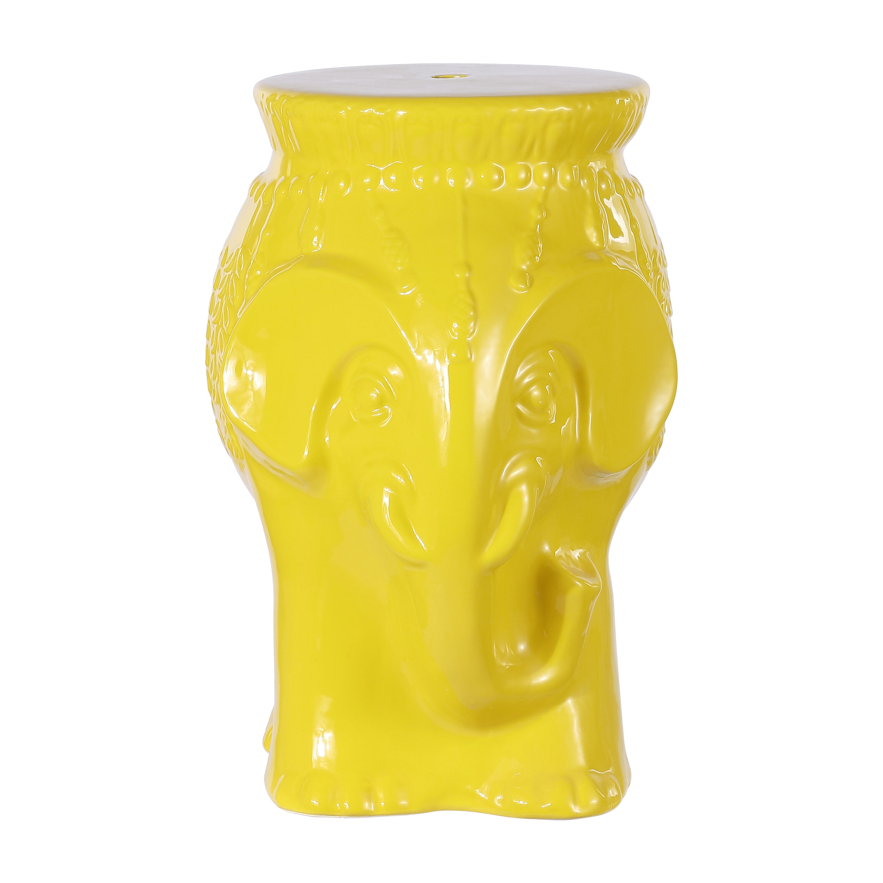 JONATHAN  Y TBL1026D Orla Modern Bohemian 18.5-Inches Yellow Ceramic Elephant Garden Stool