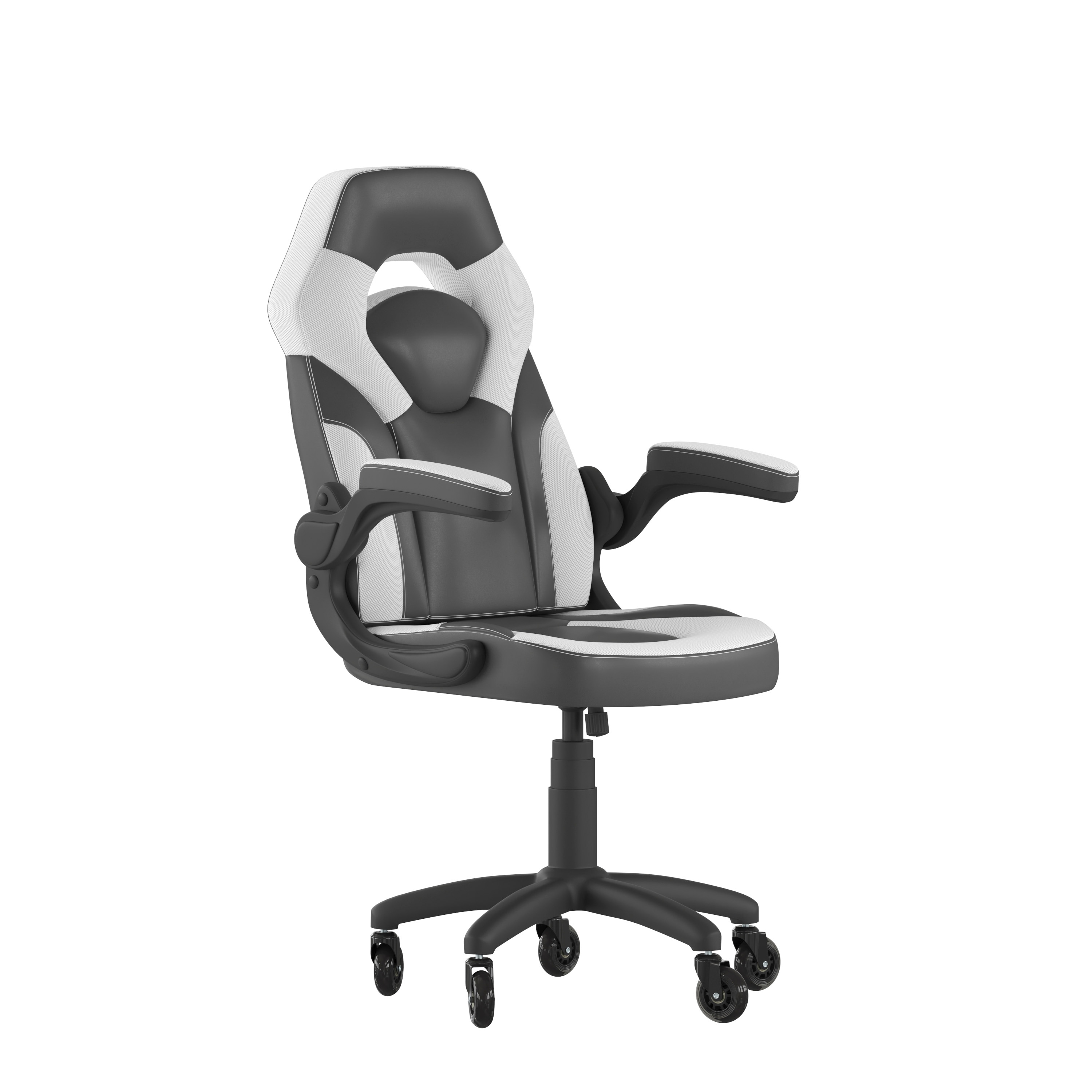Flash Furniture 840196381466 X10 Gaming Chair Racing Office Computer PC Adjustable Chair with Flip-up Arms and Transparent Roller Wheels; White/Black LeatherSoft