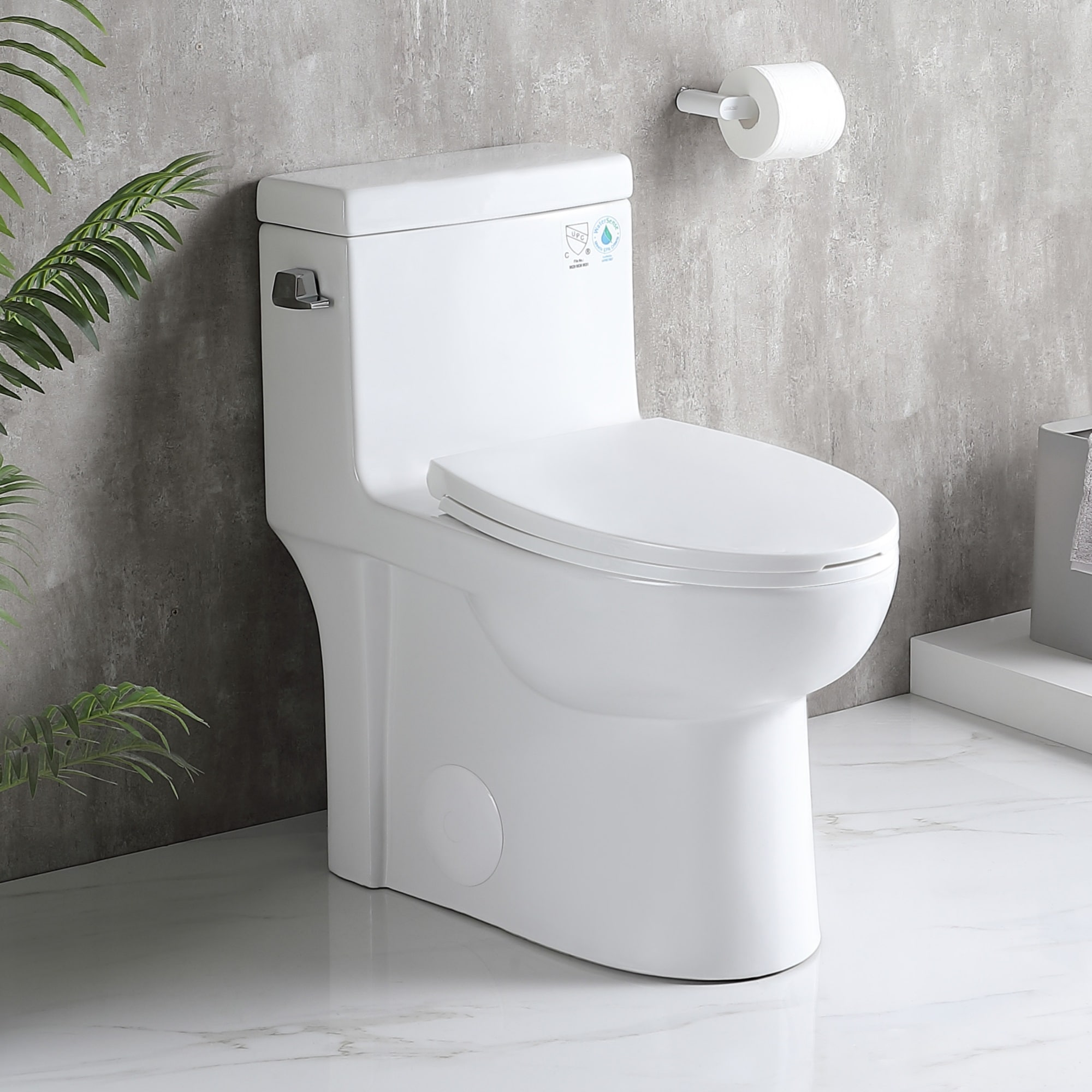 Mondawe MO-SL-T128 White Elongated Standard height Soft Close 1-piece Toilet 12-in Rough-In WaterSense
