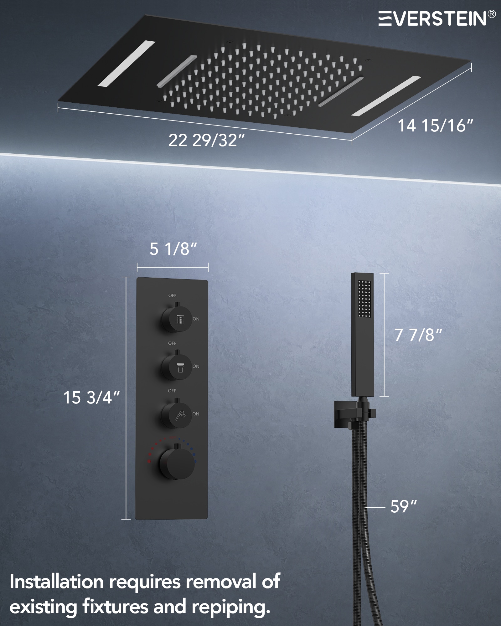 EVERSTEIN Q-928-OTOP Showerhead-Bar-Panels - View #11