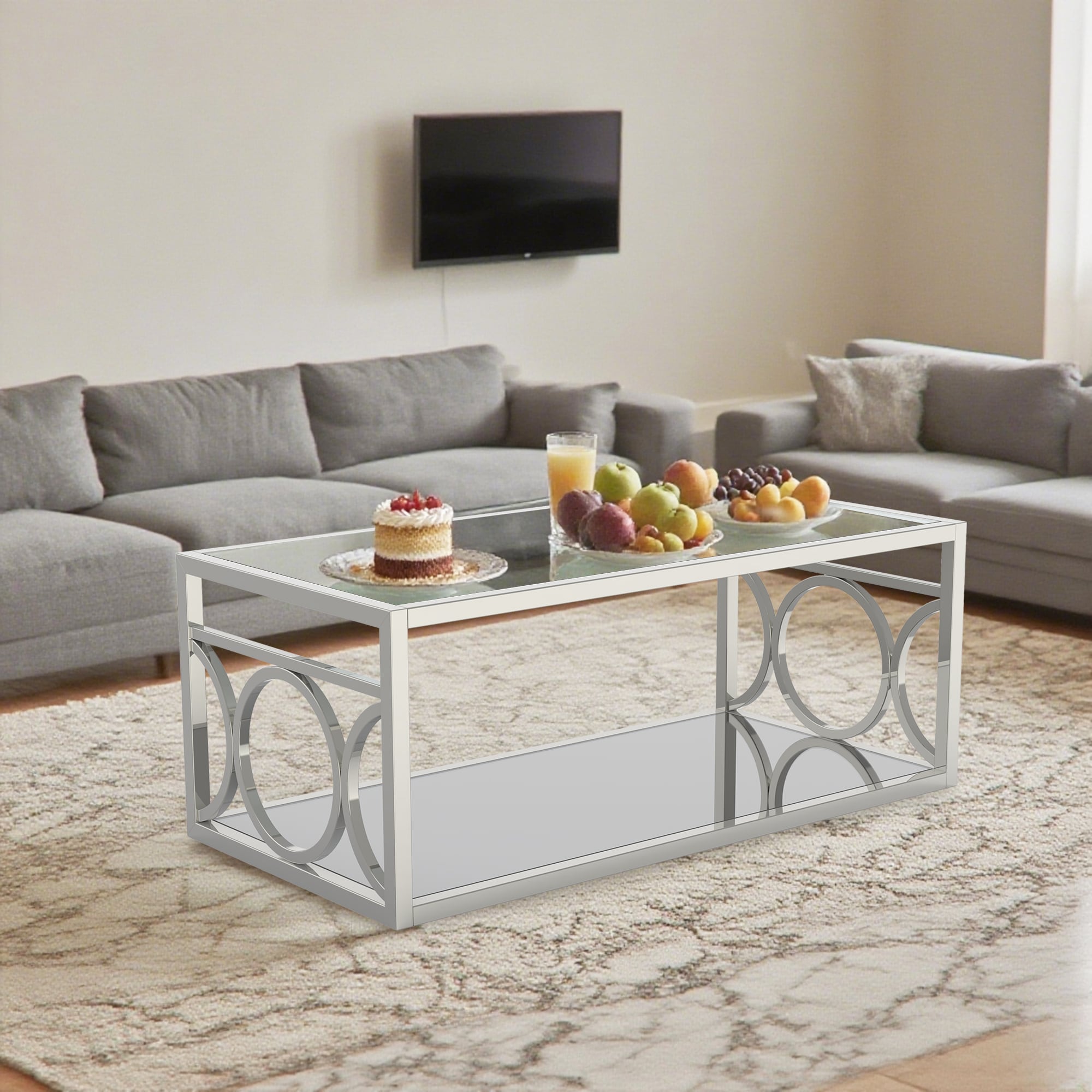 Matrix Decor MDCM4166CRM-C Chrome Glass Modern Coffee Table with Storage