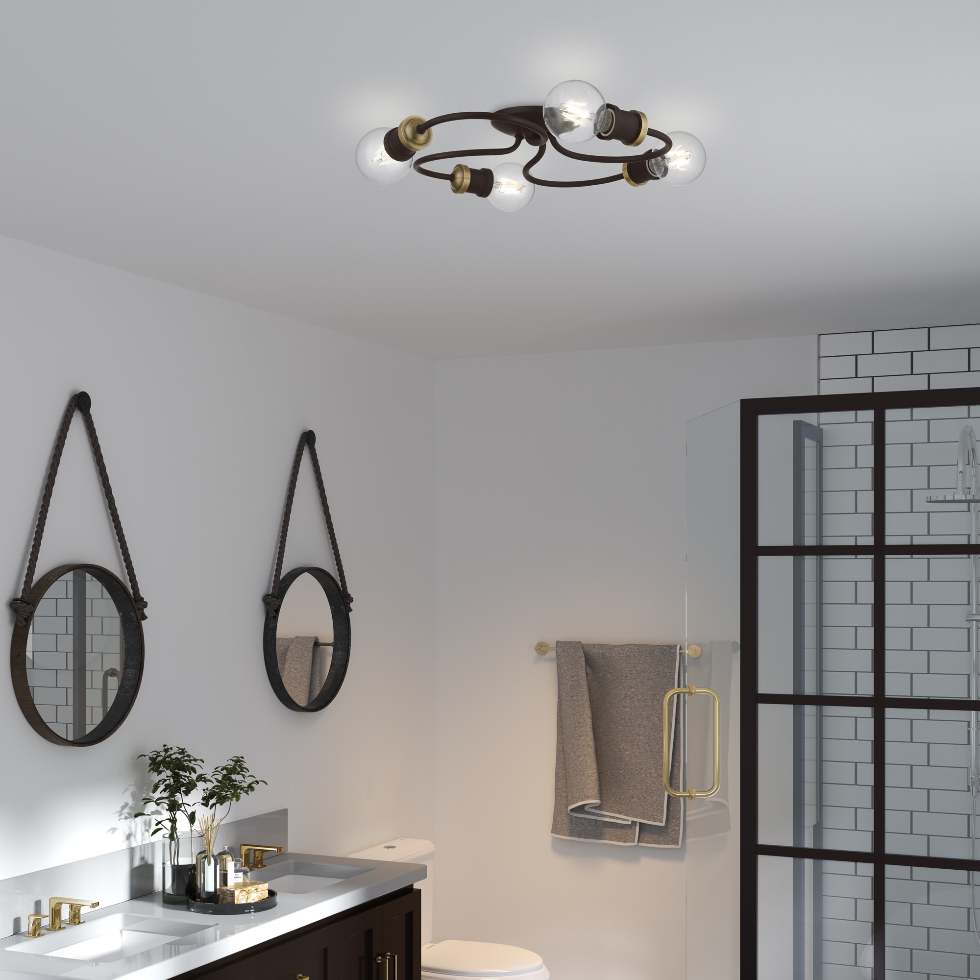Bromley 16" Bronze Antique Brass 4-Light Flush Mount