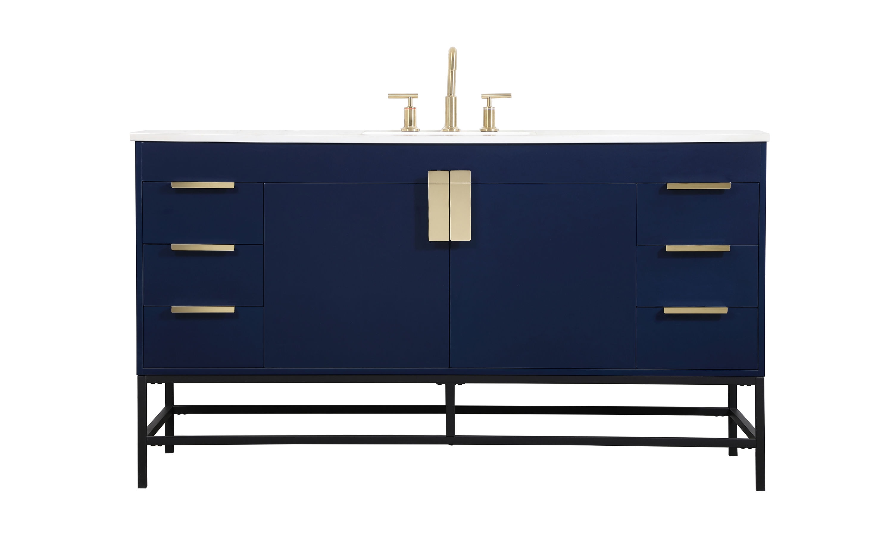 Elegant Decor HF146580MBL Home Furnishing 60-in Blue Undermount Single sink Bathroom Vanity with Ivory White Engineered marble Top