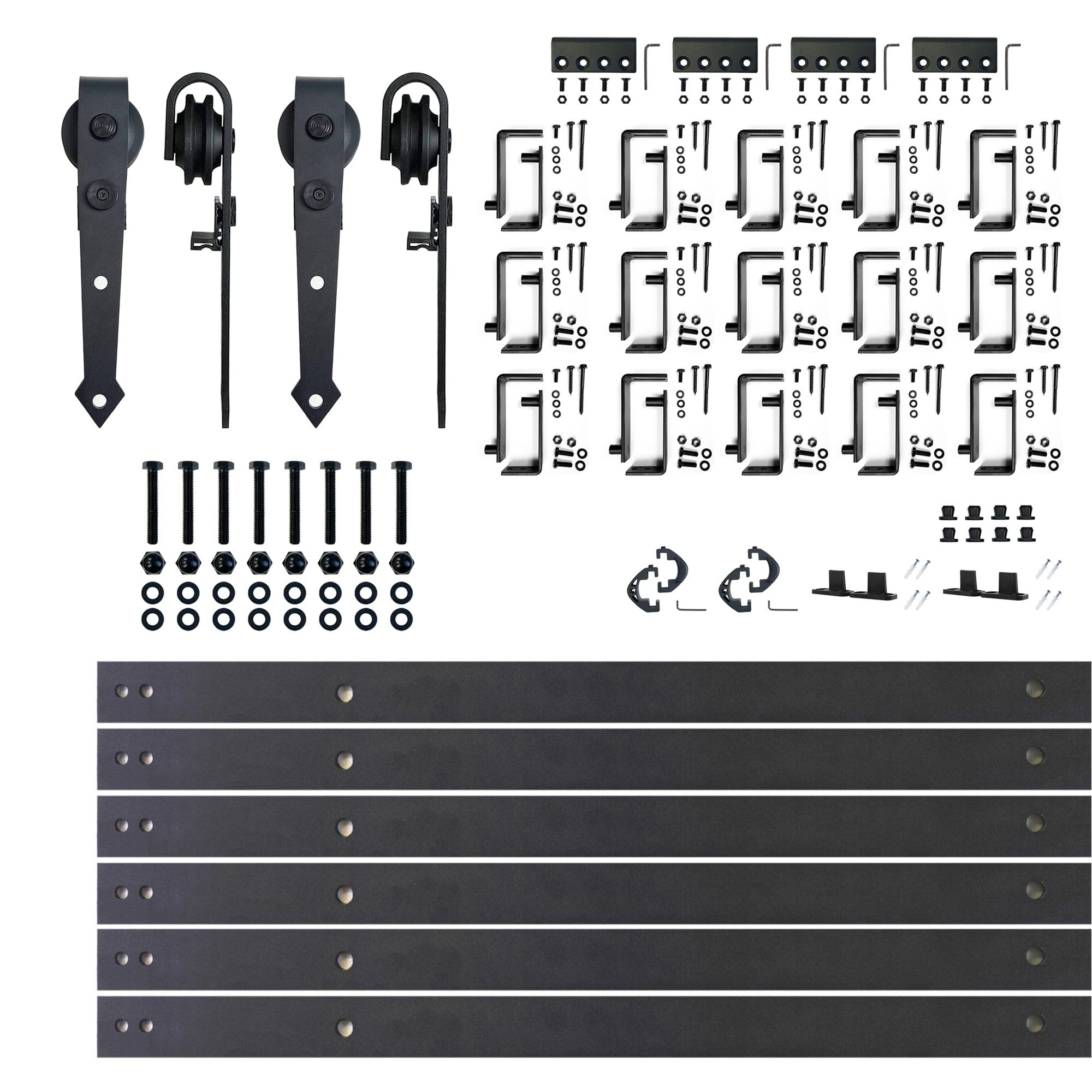 HOMACER JT4TGH240C 240-in Rustic black Black Indoor Arrow Double bypass Barn door hardware kit