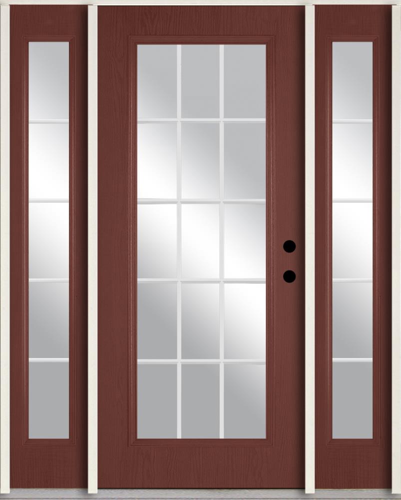 RELIABILT LO889954 60-in x 80-in x Fiberglass Full lite Left-hand inswing Wineberry Stained Prehung Front Door with Sidelights Insulating core with Grilles