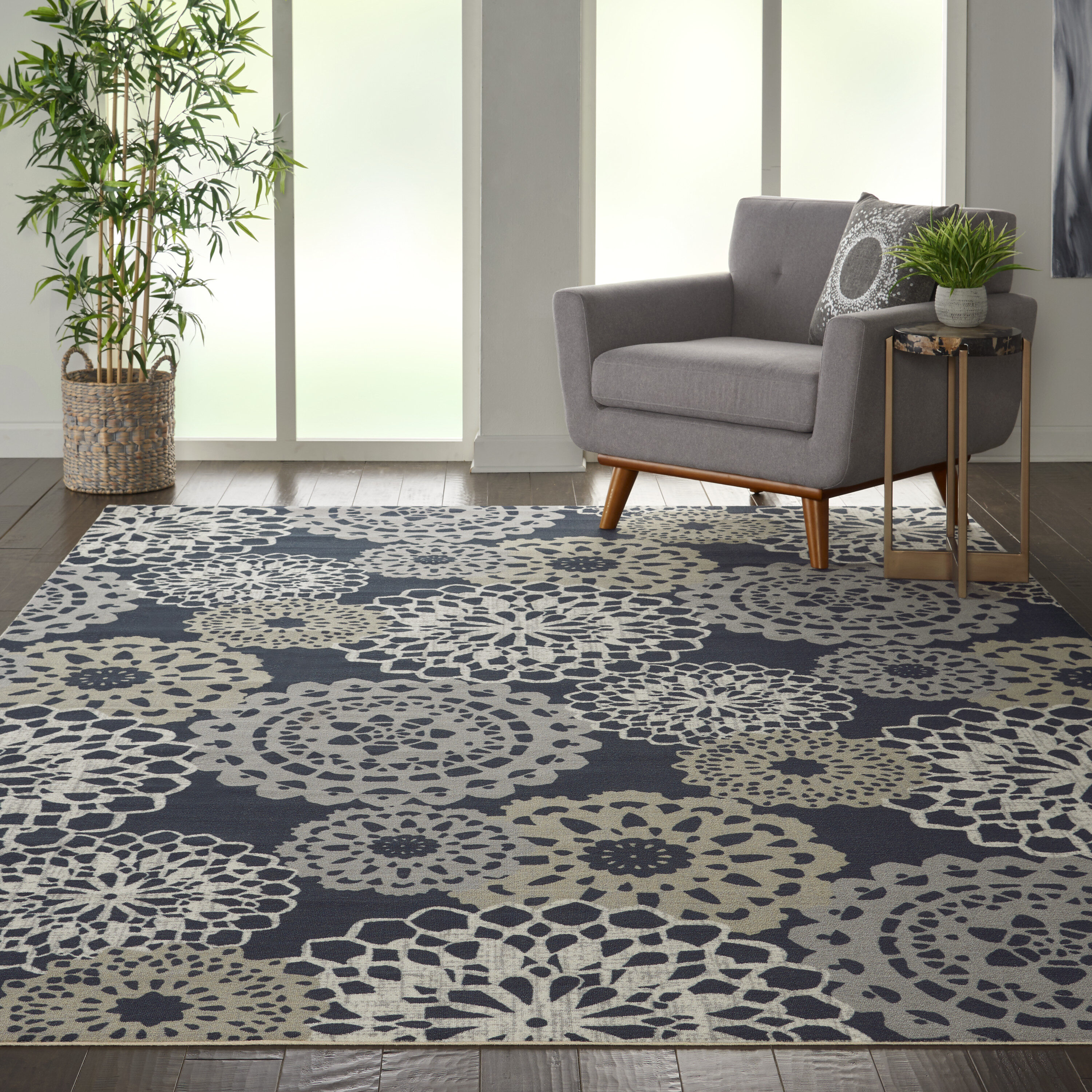 Nourison 99446476180 Sun N' Shade 10 x 13 (ft) Loomed Polyester Black Rectangular Indoor/Outdoor Geometric Area rug