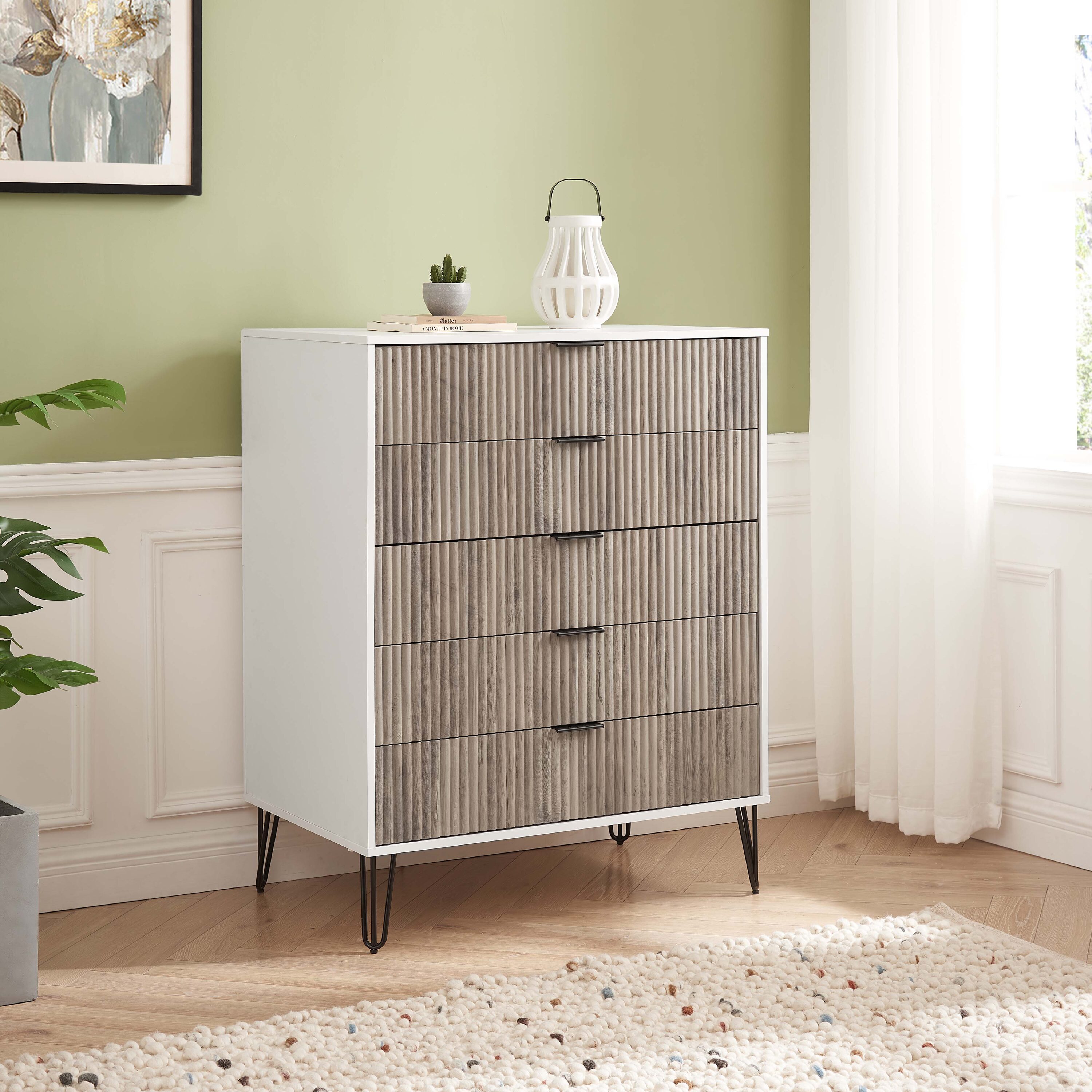 Manhattan Comfort DR002-WG White and Grey 5 -Drawer Standard dresser