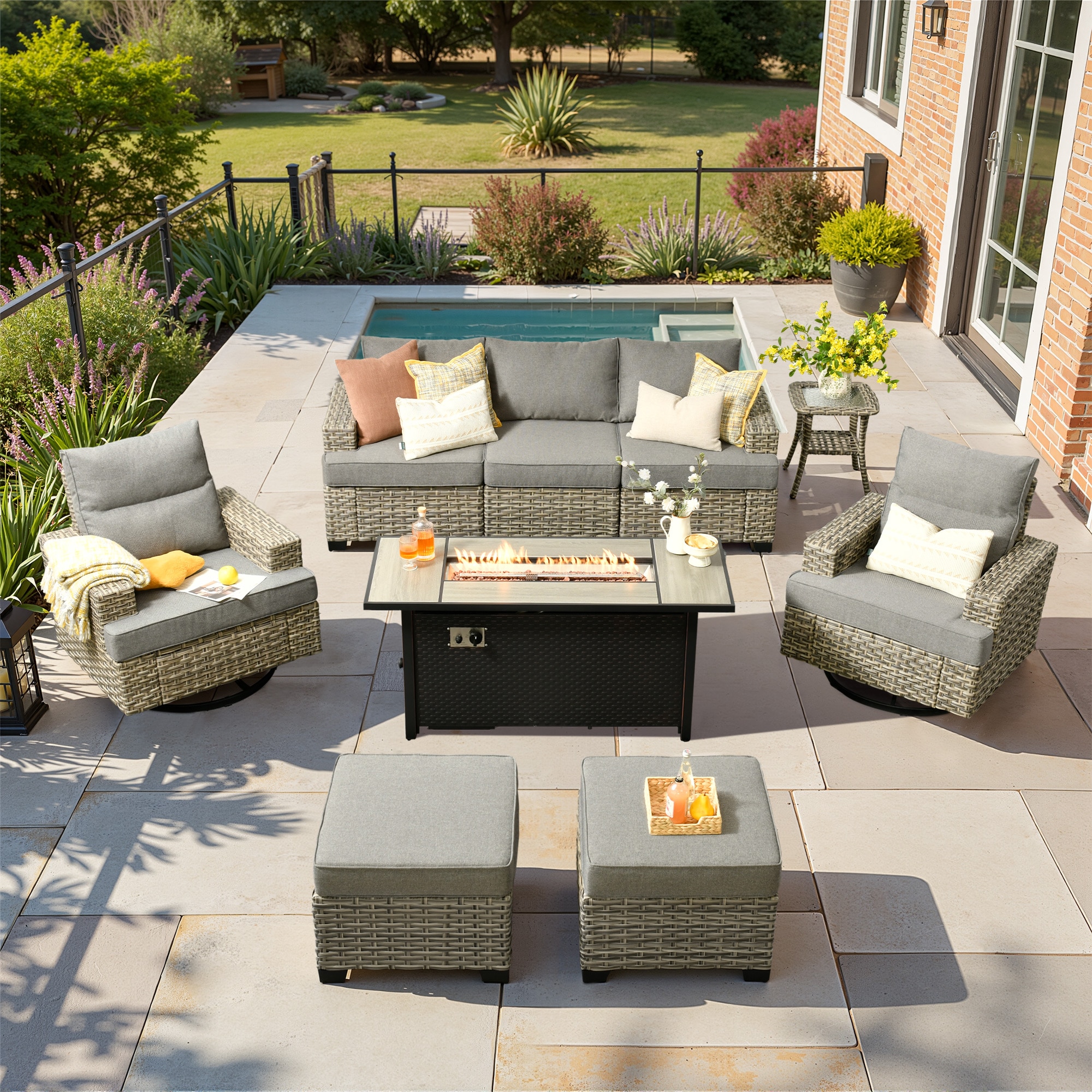ALTRIGUS 6LCFP8503YZTBS209AL 9 -Piece Wicker Patio Sofa Conversation Set with Dark Gray Cushions