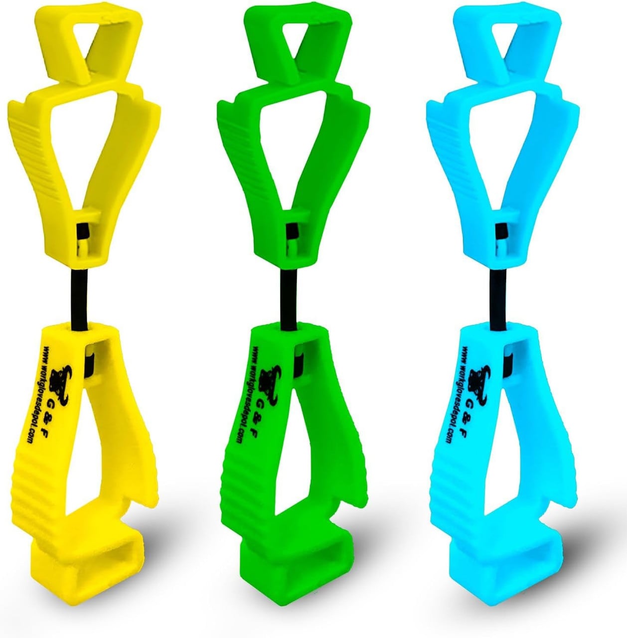 G & F Products Heavy Duty Glove Clips 3 Pack with 360 Degree Rotating Spring Loaded Jaws Glove Holder Keepers to Hang Work Gloves from Belt Harness or Strap on the Job Site