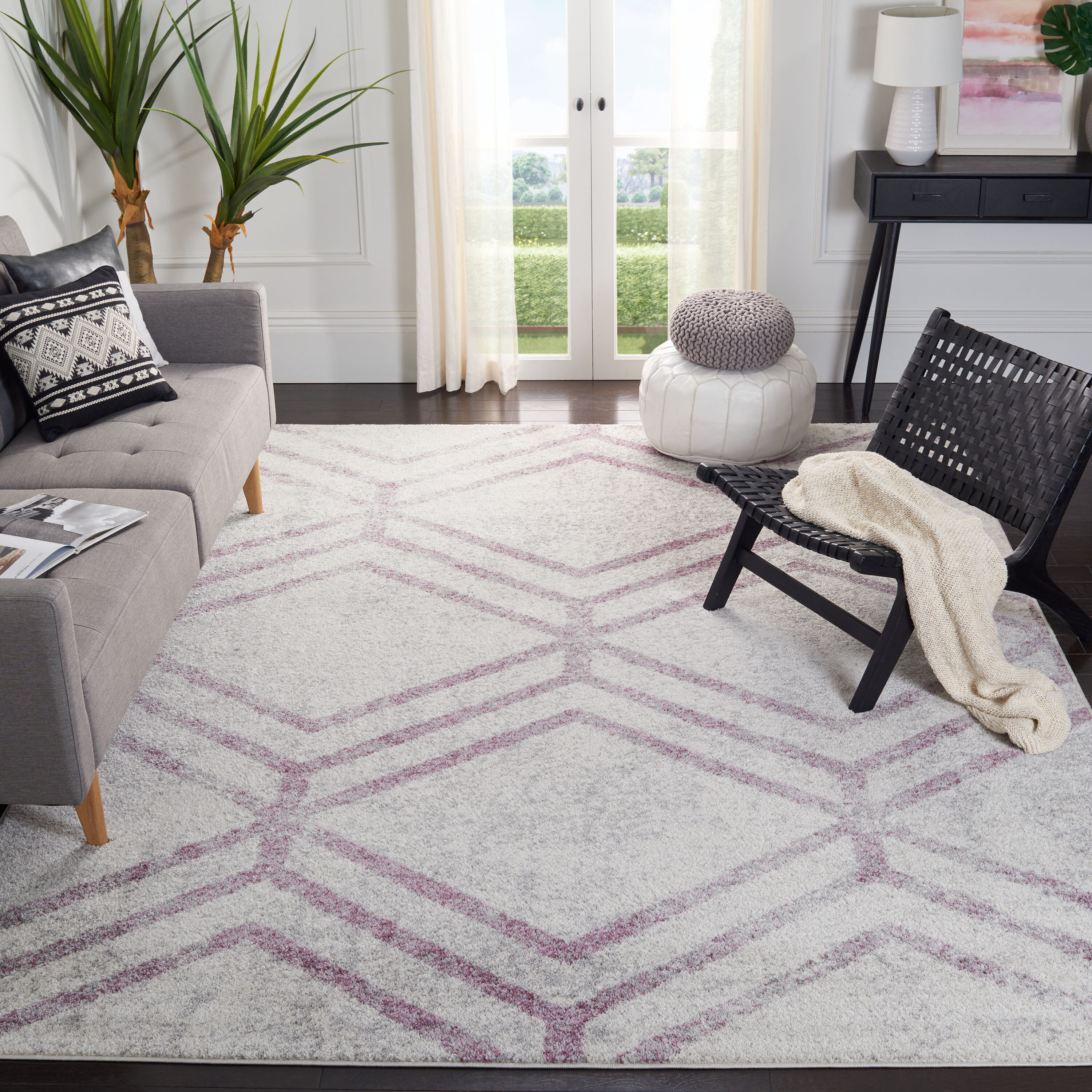 Adirondack 253C Ivory/Plum 10ft x 14ft Large Rectangle Rug