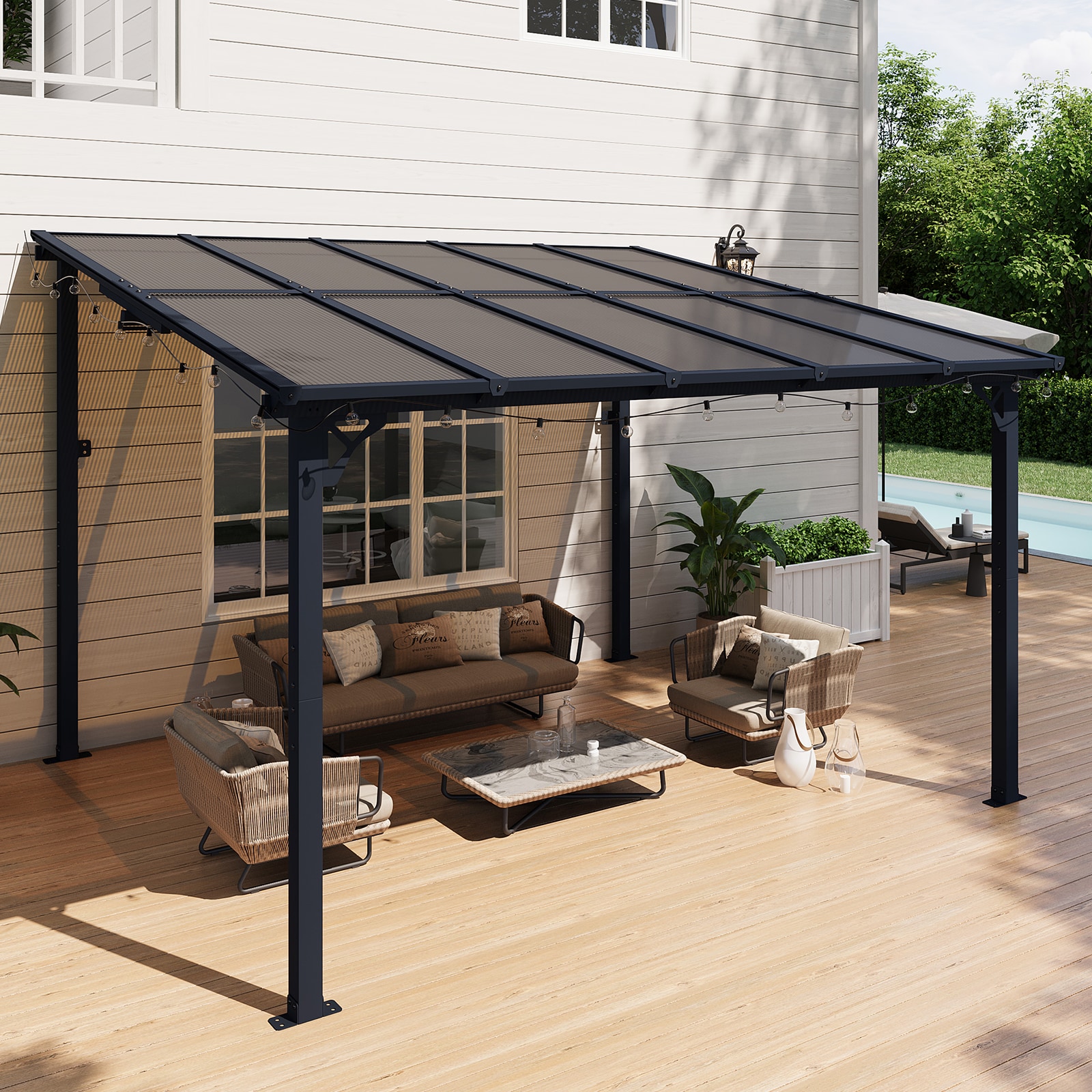 AOXUN Pergola 12-ft W x 10-ft L x 8-ft 1-in H Gray Metal Freestanding ...