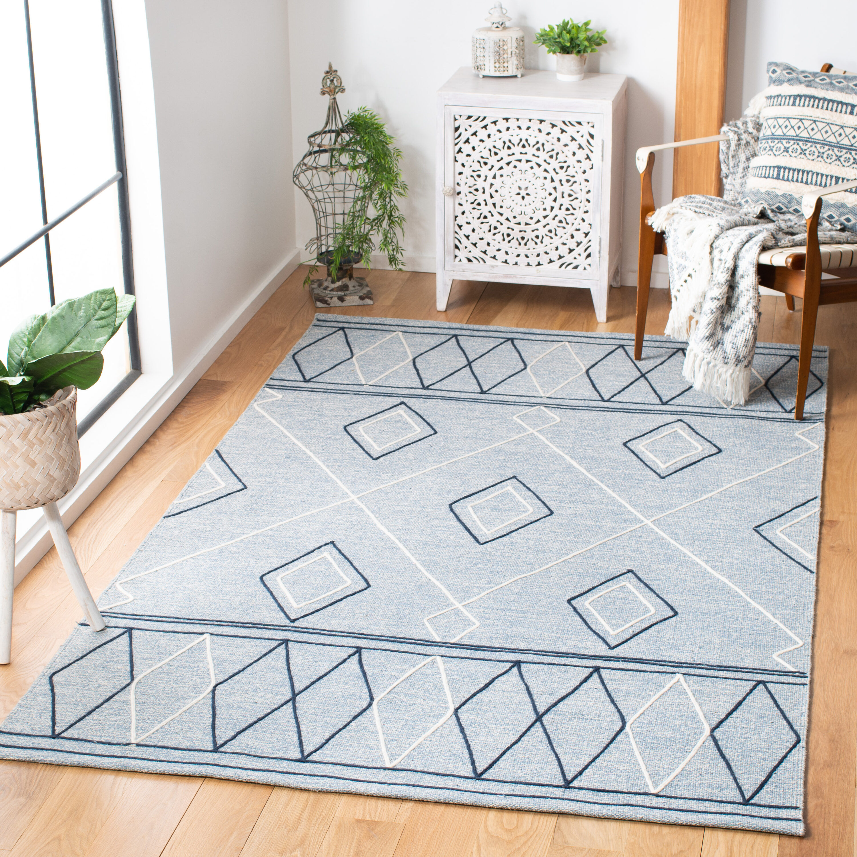  Striped Kilim 510 Light Blue/Ivory Bohemian 4ft x 6ft Small Rectangle Rug
