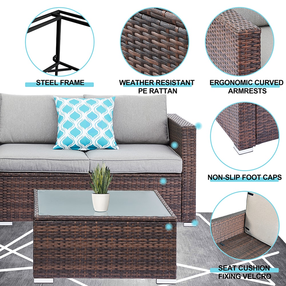 Grearden 4-Piece Wicker Patio Conversation Set with Gray Cushions in the  Patio Conversation Sets department at