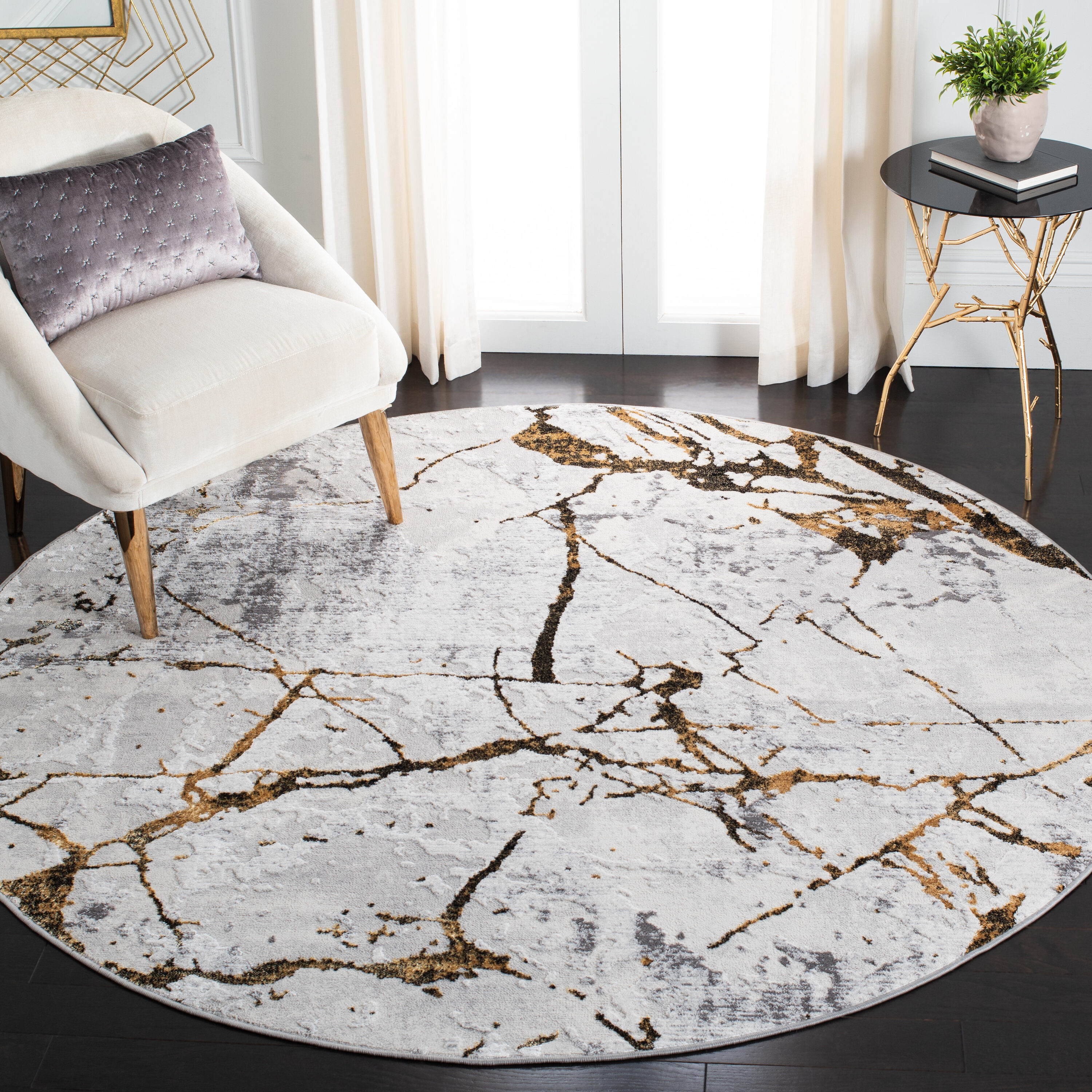 Amelia 293G Grey Gold 8ft x 8ft Round Rug