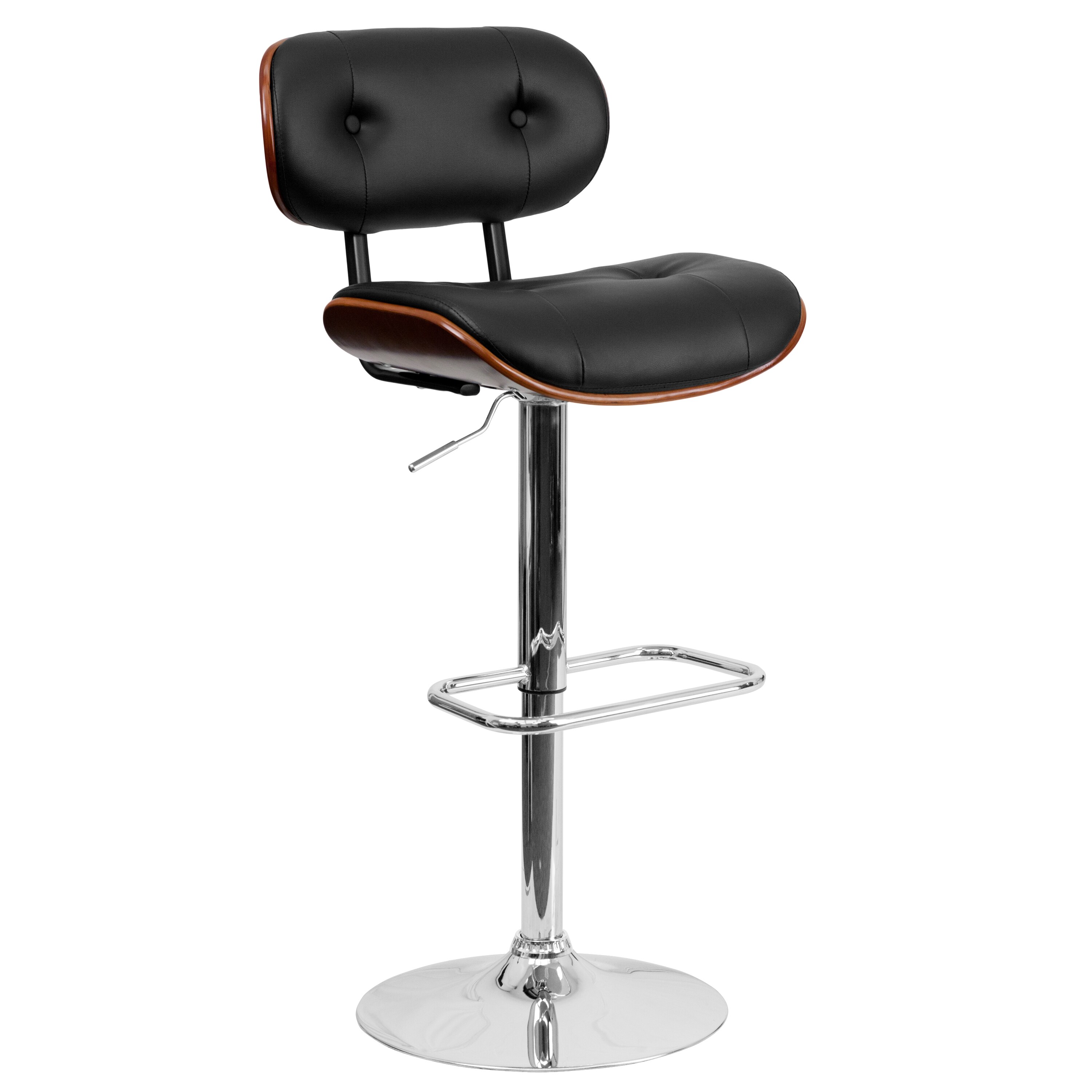 Flash Furniture 847254066266 Walnut 26-in H Adjustable height Upholstered Swivel Metal Bar Stool Back