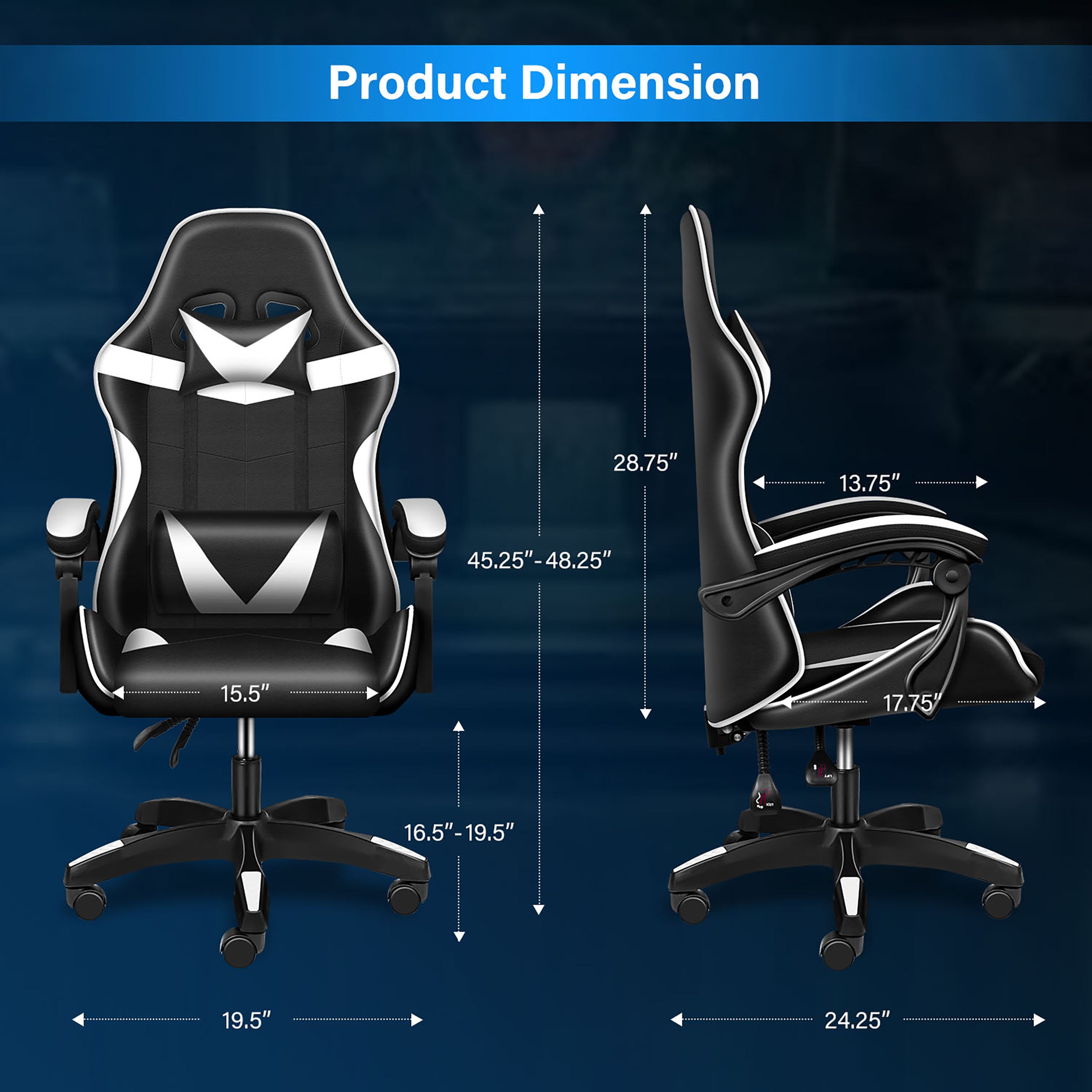 Clihome Gaming Chairs White and Black Contemporary Ergonomic Adjustable ...